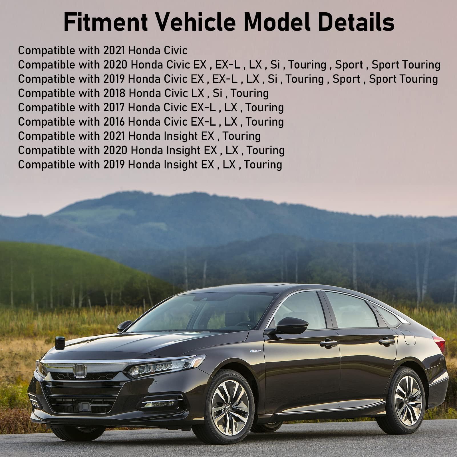 Moonlinks Compatible With 2016-2021 Honda Civic Driver Side Mirror Cover Replacement,Glossy Black For 10Th Gen Civic,2019-2022 I