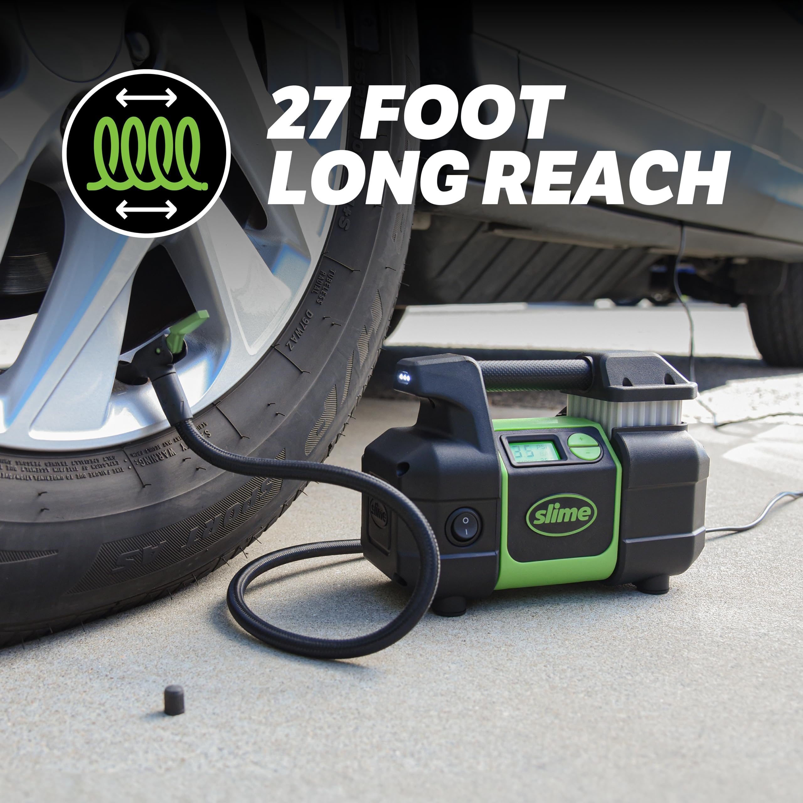 Slime 40063 Tire Inflator, Portable Car, Suv, 4X4 Air Compressor, Elite Heavy Duty, Inflate Right Automatic Shut Off, With Digit