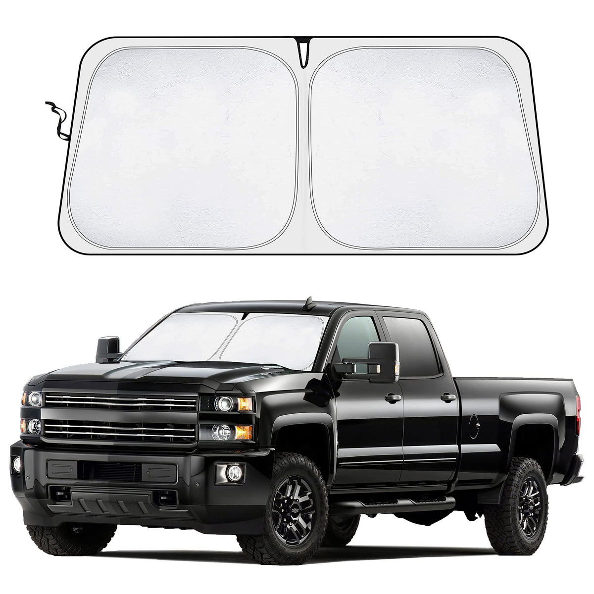Econour Car Shades For Windshield Designed For Chevrolet Silverado 2019-2023, Durable 240T Polyester Sun Visor For Truck With Uv