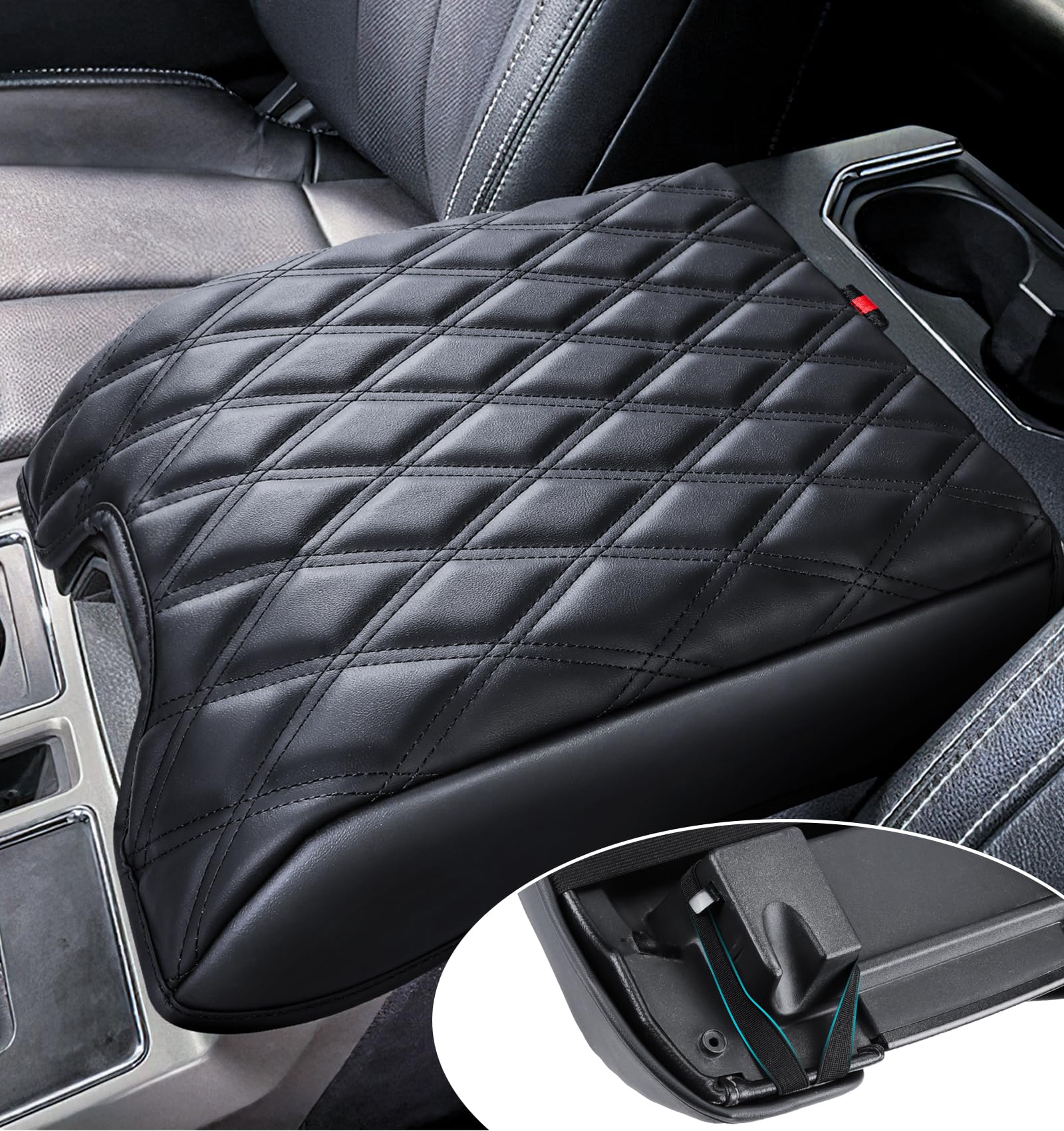 Sinvanho Center Console Cover Compatible With Ford F150 2015-2020, F250 F350 F450 2017-2022, Expedition 2018-2024, Pu Leather Ar