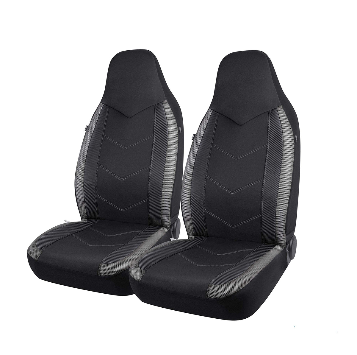 Pic Auto High Back Front Car Seat Covers - Sports Carbon Fiber Mesh Design, Universal Fit, Airbag Compatible (Gray)