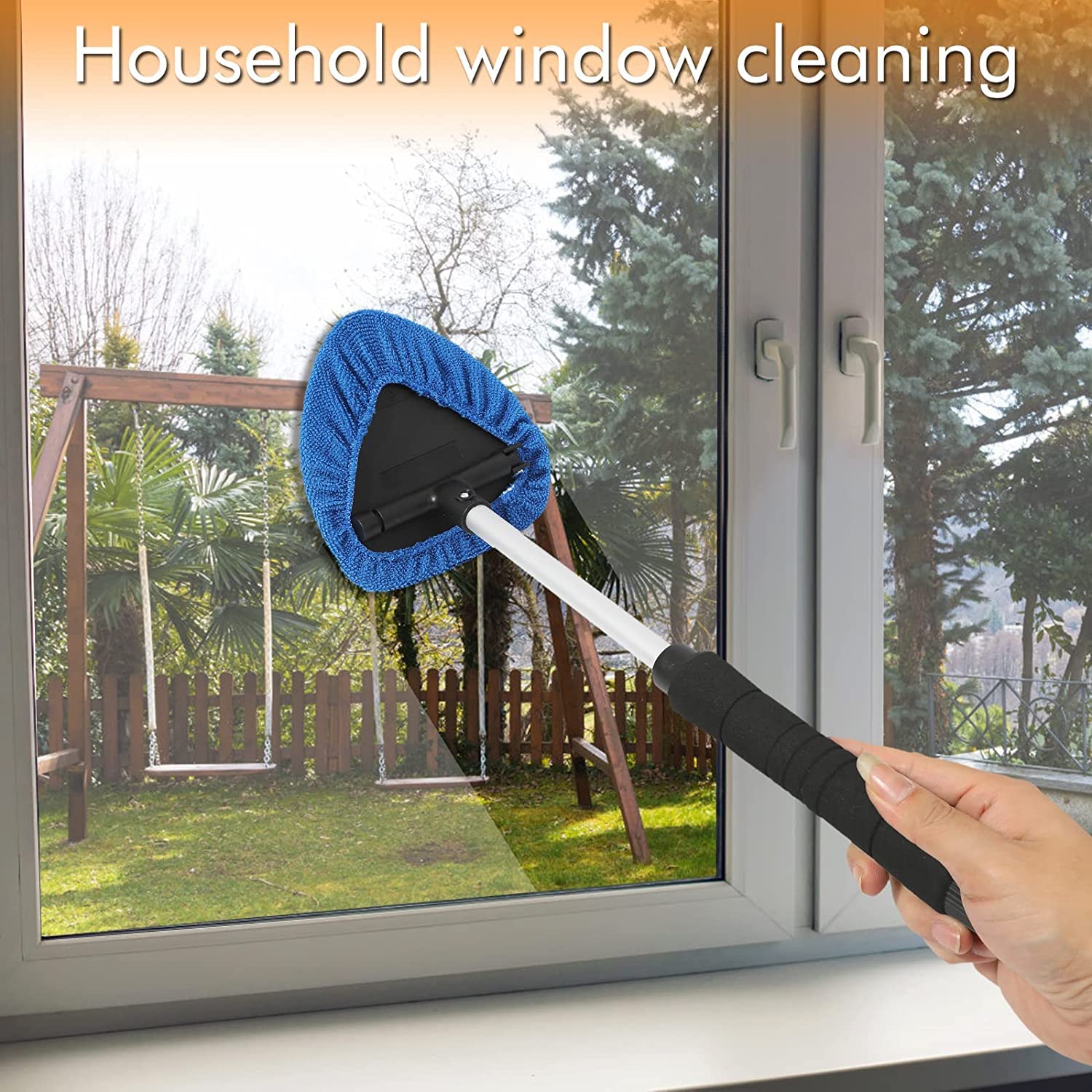 Joyful&Hopeful Car Windshield Cleaning Tool, Car Inside Window Cleaner Tool With Extendable Handle, 3Pc Microfiber And 2Pc Cheni
