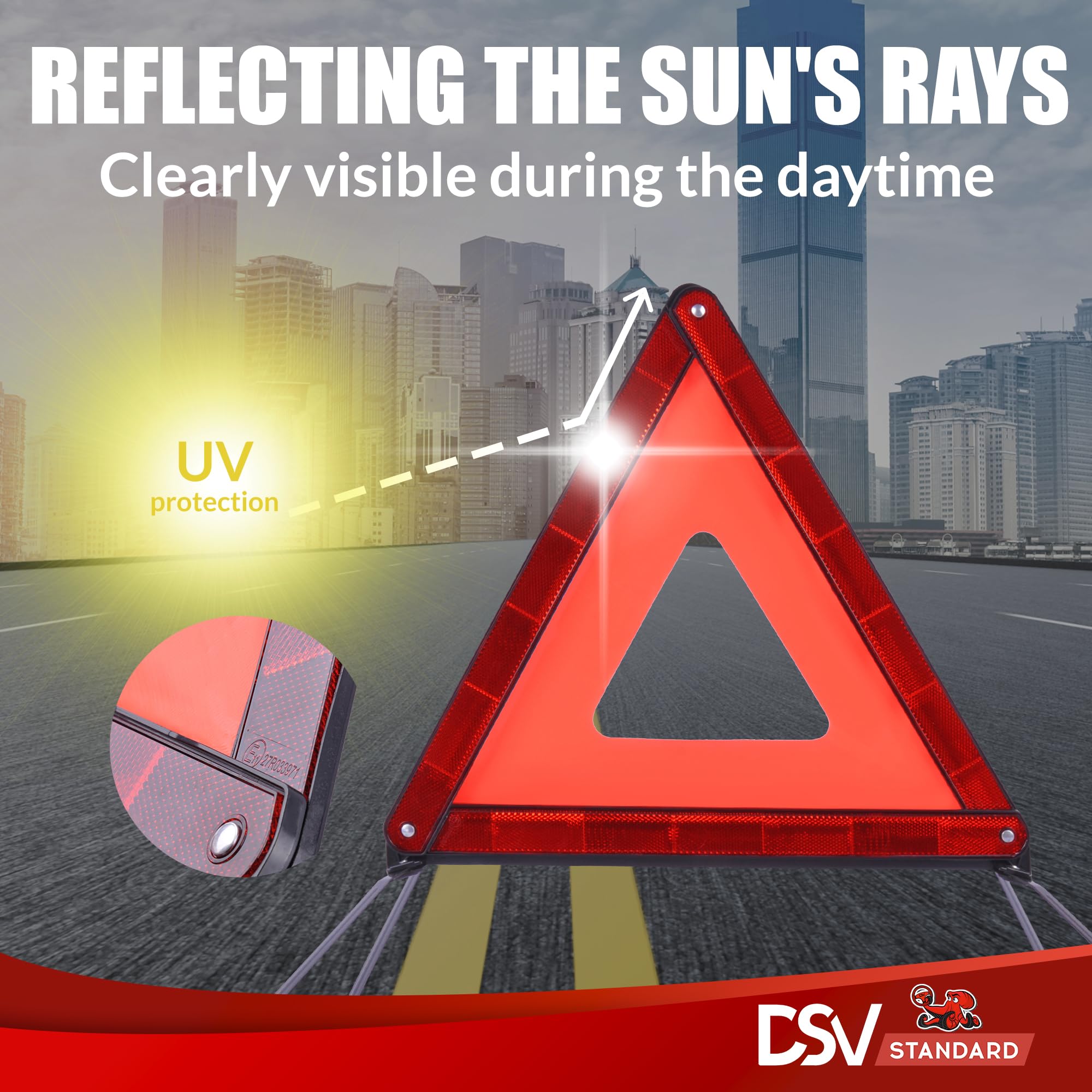 Dsv Standard Emergency Triangles, Warning Triangles For Vehicles, Reflective Triangle, Safety Triangles With Case For Vehicles B