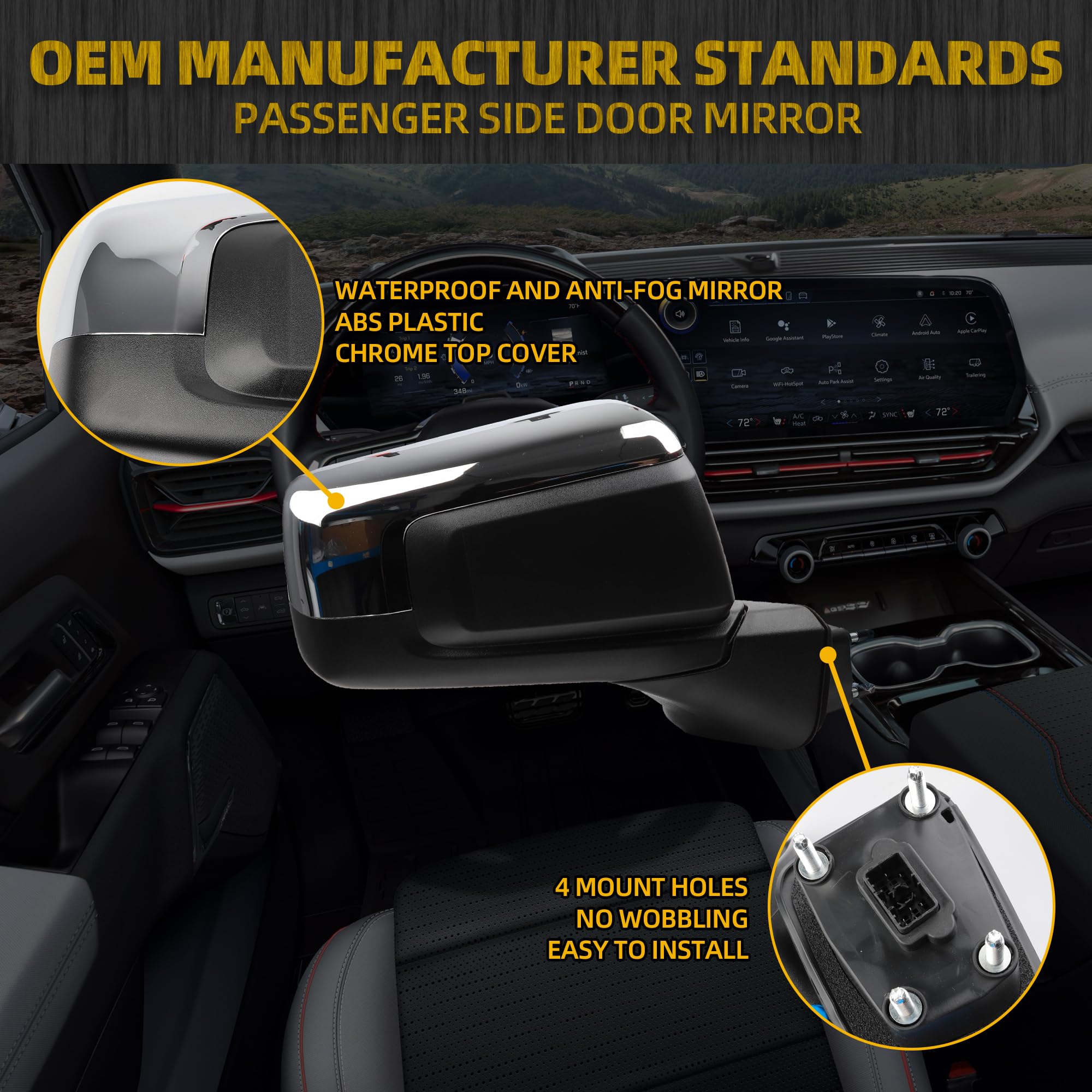 Dasbecan Passenger Side Mirror Compatible with 2019-2024 Chevy Silverado 1500 Right Mirror with Power Heated/Temp Sensor/Manual