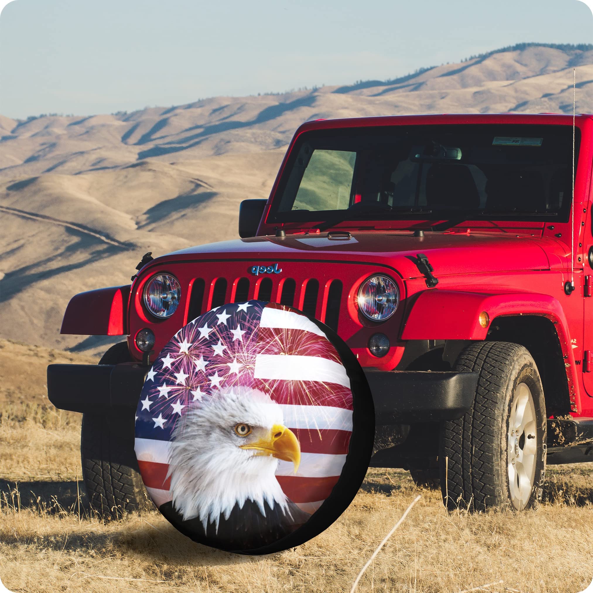 American Flag Spare Tire Cover For Rv Trailer Eagle Camper Wheel Accessories For Travel Trailers Waterproof Uv Sun Protectors Fits Truck Suv Camping Tire Wheel Covers Diameters 17 Inches