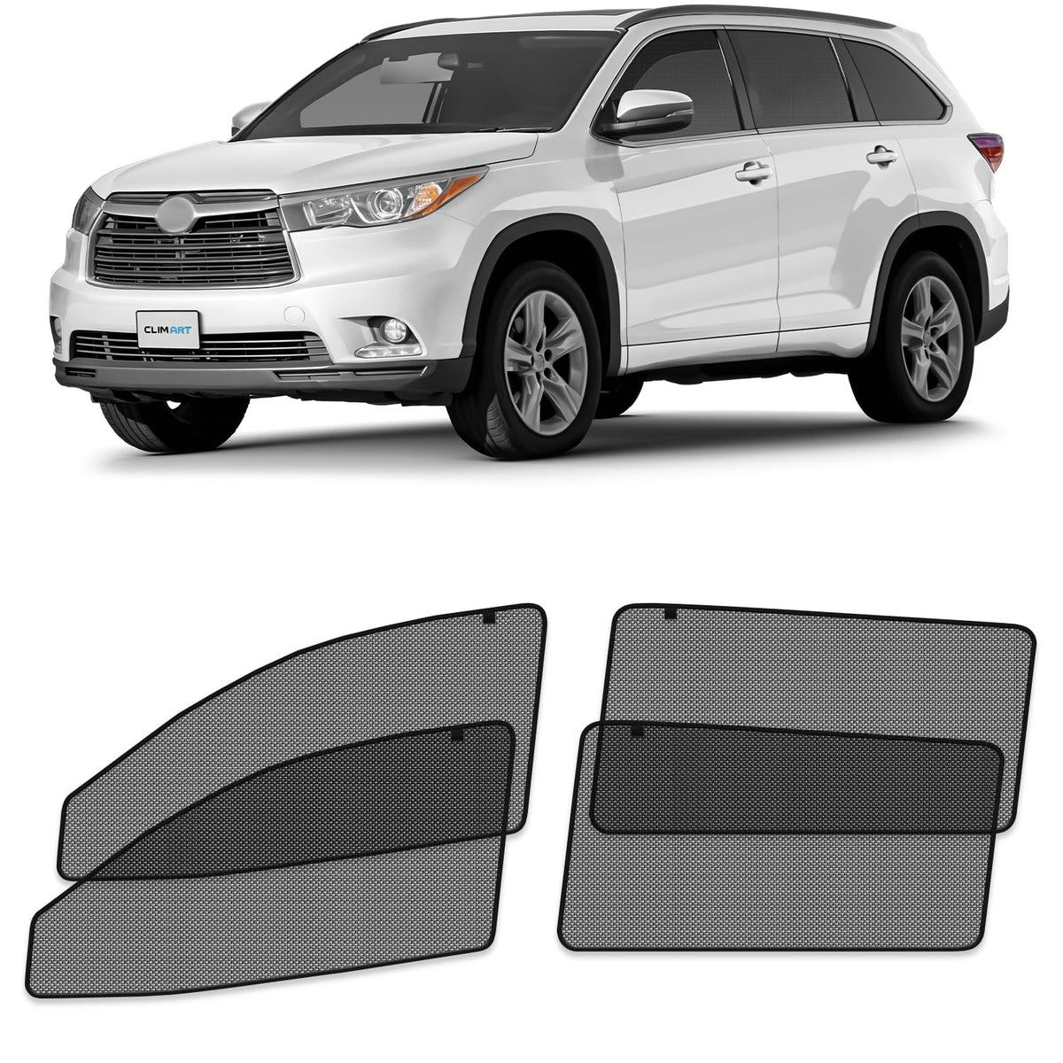 CLIM ART Magnetic Car Window Shades for Toyota Highlander 2014-2019 - Custom-Fit Sun Blocker Curtains, Side Window Covers, Essen