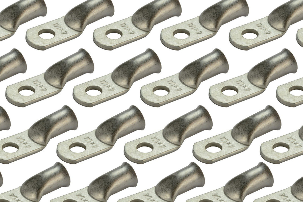 Temco 100 Pack Tinned Copper Welding Battery Cable Ends, Lugs Terminal 4 Awg 1/4'' Hole - Marine Grade (6 Awg To 1/0 Awg Options
