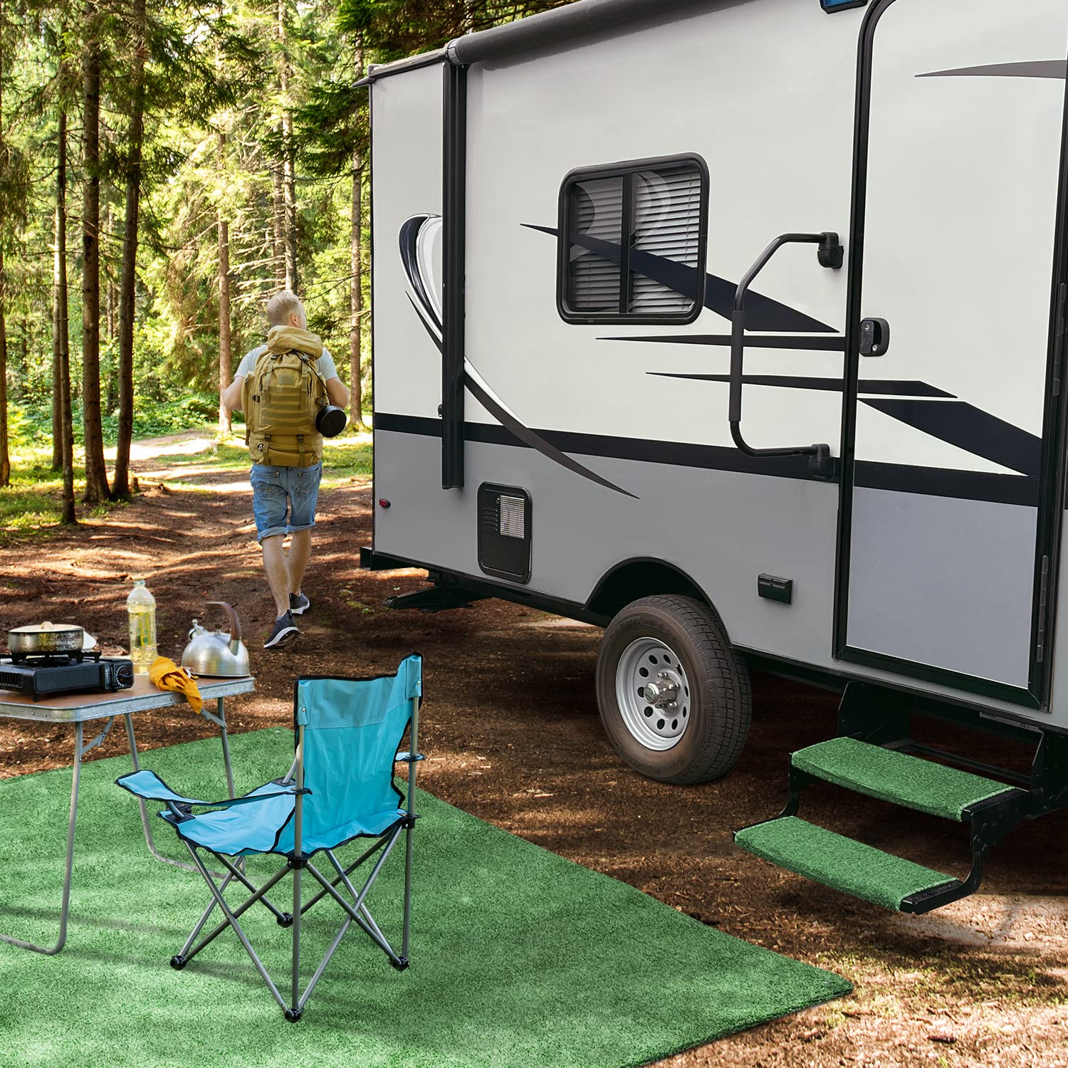 Prest-O-Fit 3-Pack 2-4044 Wraparound Radius Rv Step Rug Green 22 In. Wide