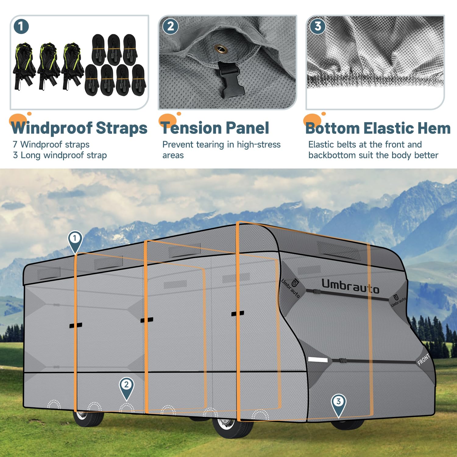 Umbrauto Rv Cover Class C Upgraded 7 Layers Anti-Uv Top Panel Motorhome Cover Windproof Camper Cover For 26' To 29' Motorhome Wi