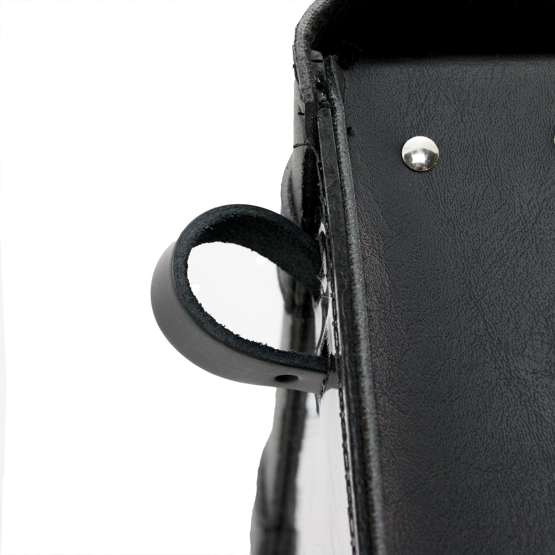 Willie & Max Black Synthetic Leather Small Motorcycle Swingarm Bag For Softail/Triangulated Swingarm Models - Chrome Buckles - M