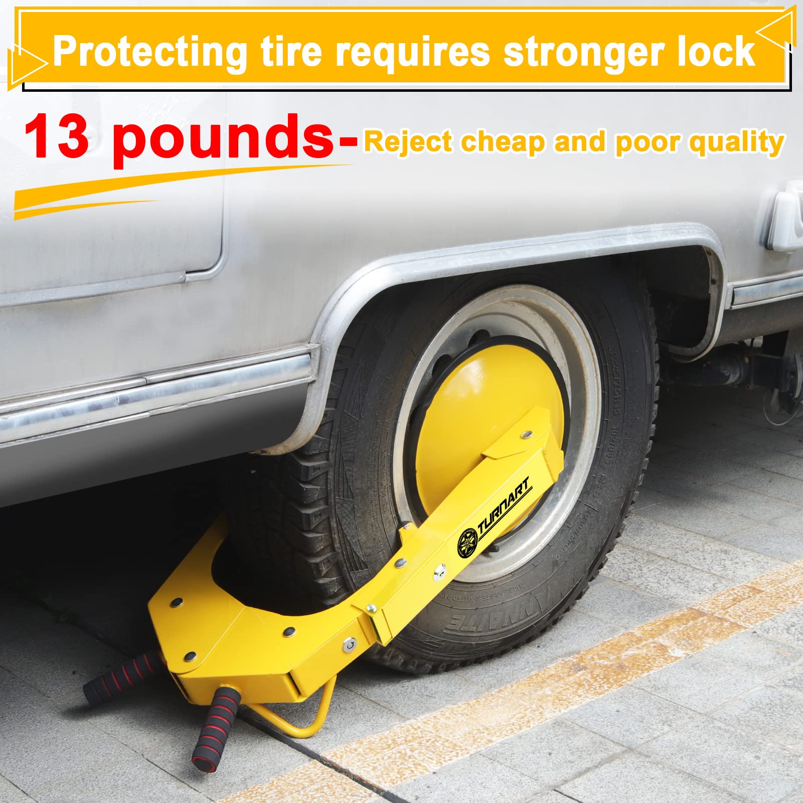 Turnart Wheel Lock Clamp Adjustable Anti-Theft Lock Reinforced Tire Lock Clamp Boot Tire Claw For Parking Car Truck Rv