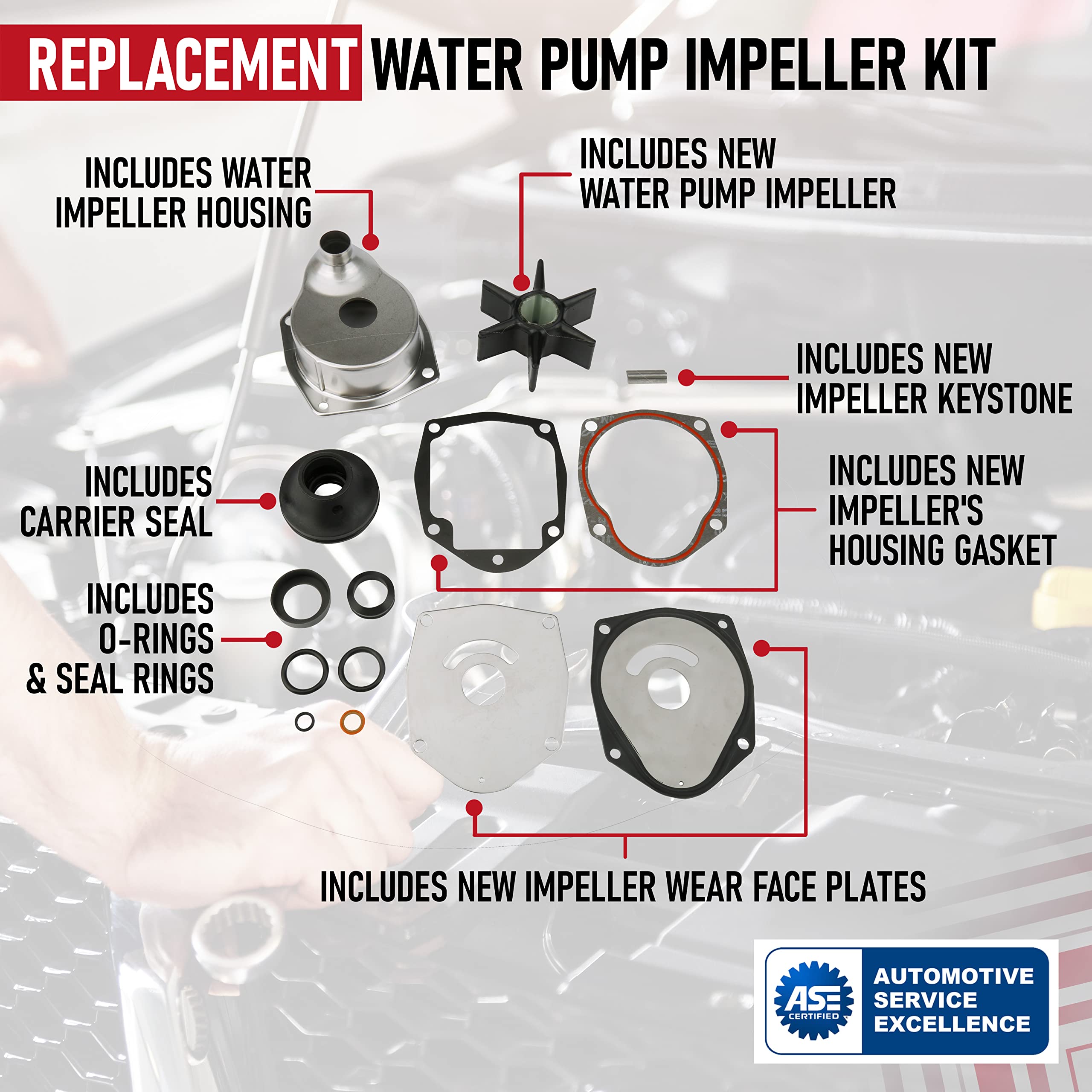 Water Pump Impeller Kit - Compatible With Mercury Marine And Mercruiser - 1991-2021 - Replaces 817275Q05, 817275T4, 18-3147, 9-4