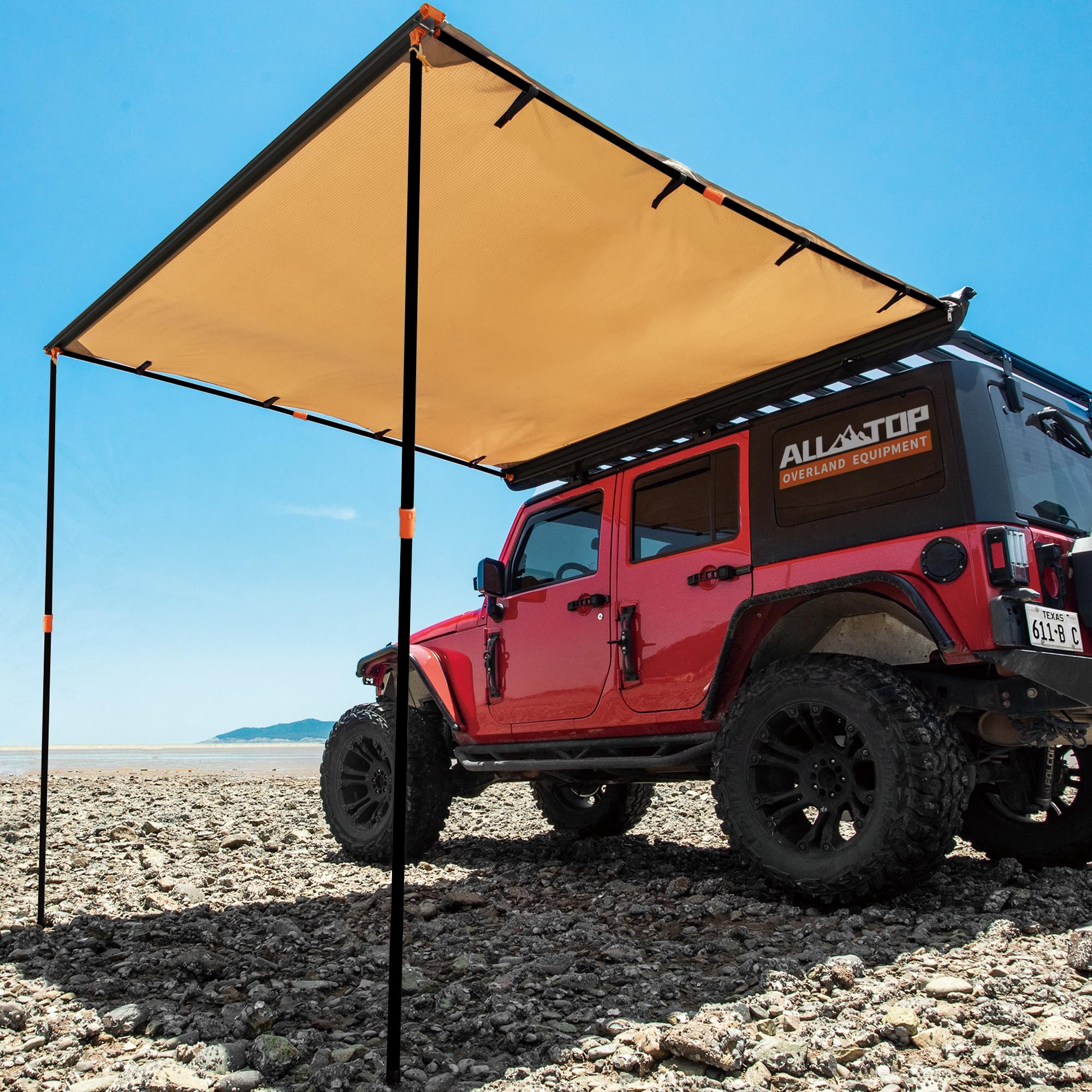 ALL-TOP Vehicle Awning 8.2x8.2 Roof Rack Pull-Out Sun Shade UV50+, Weatherproof 4x4 Side Awning for Camping & Overland (Hardwa