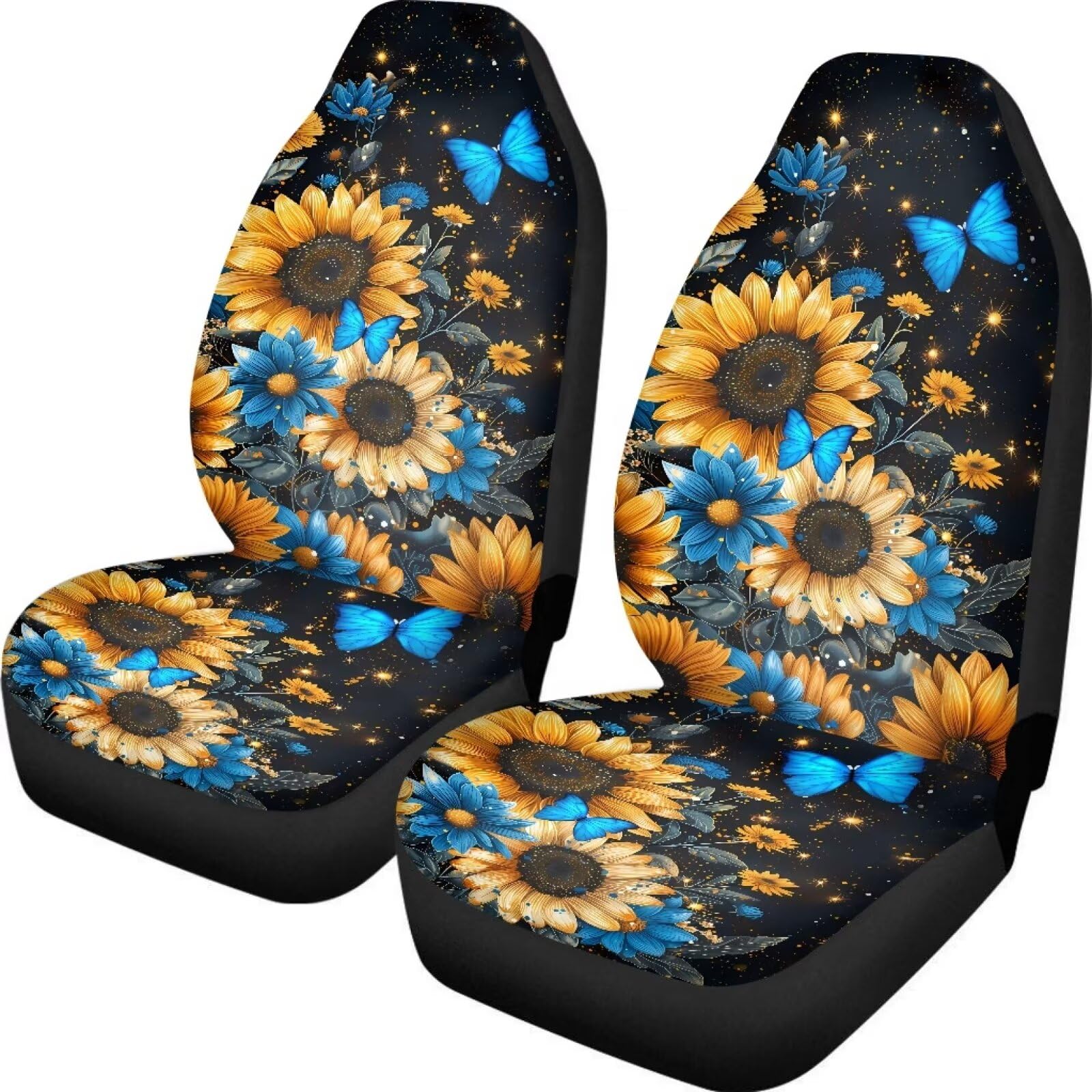 Bigcarjob Sunflower Car Accessories Sets 2 Pcs Auto Front Seat Protector Butterfly Print Car Seat Cover Sets For Womens Girly Cu