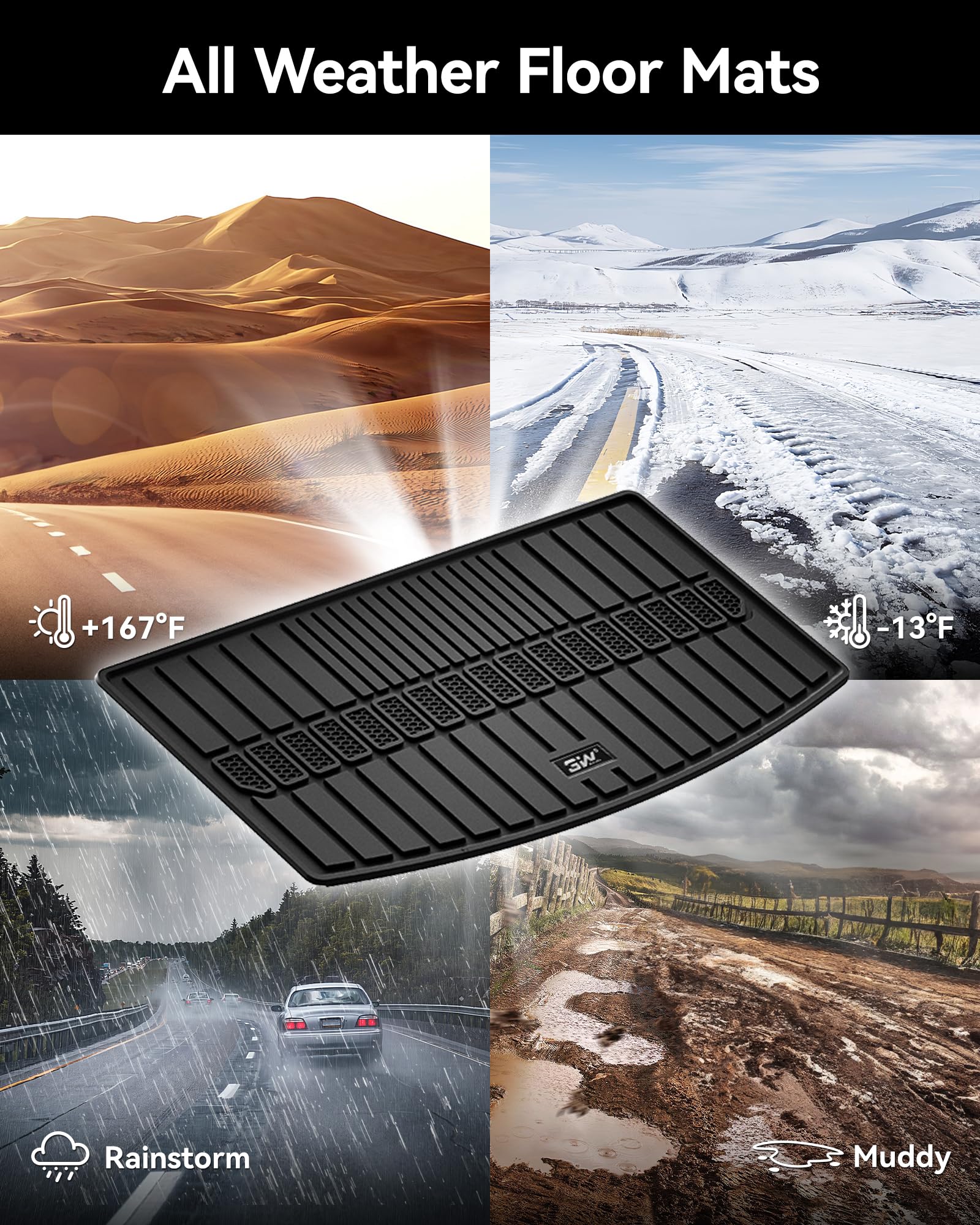 3W Cargo Liner Compatible For Jeep Grand Cherokee L 2021-2025 All Weather Custom Fit Tpe Cargo Tray Heavy Duty Trunk Mats, Black