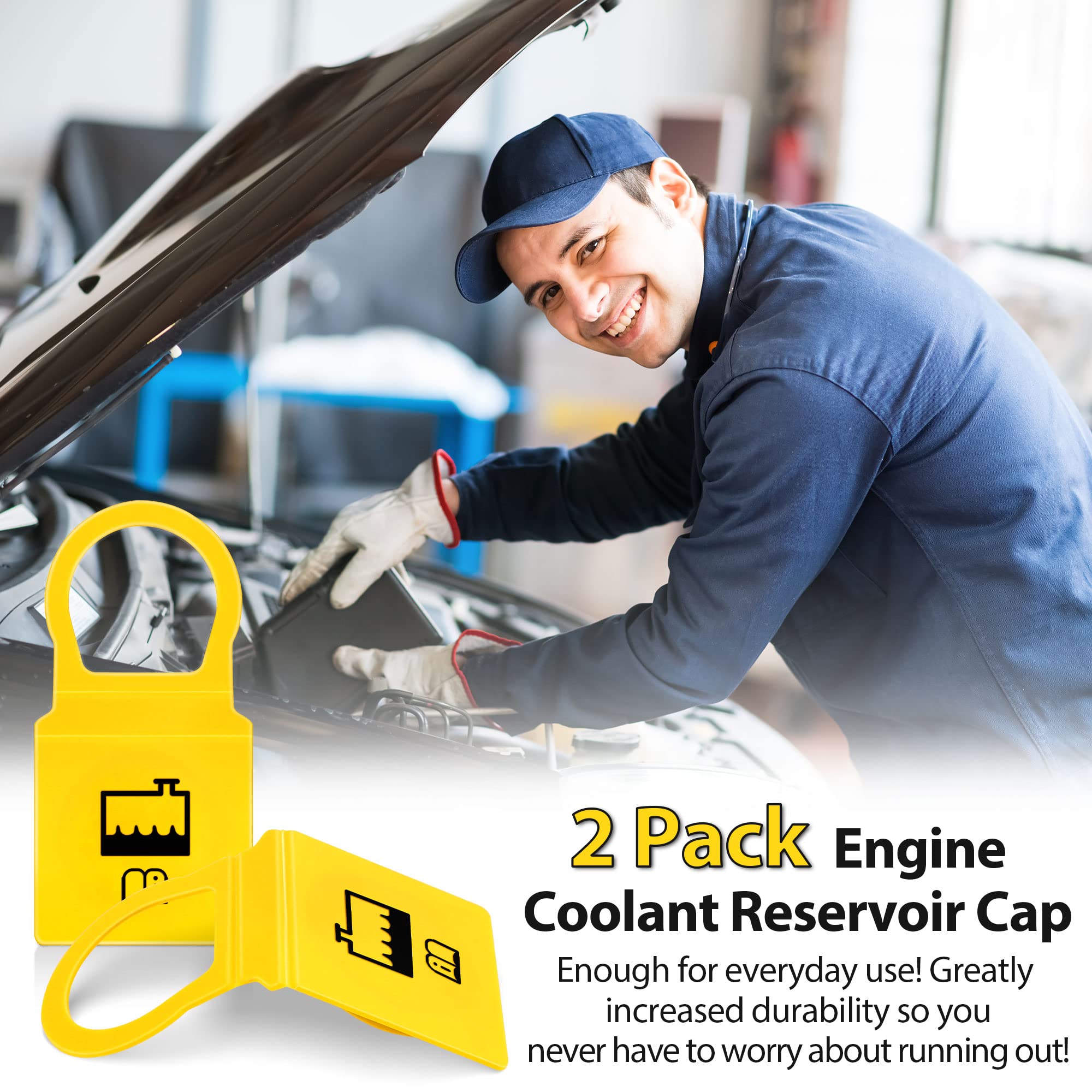 Dreyoo 2 Pack Engine Coolant Reservoir Cap, Coolant Cap Replacement, Engine Recovery Overflow Tank Cap Compatible With Chrysler/