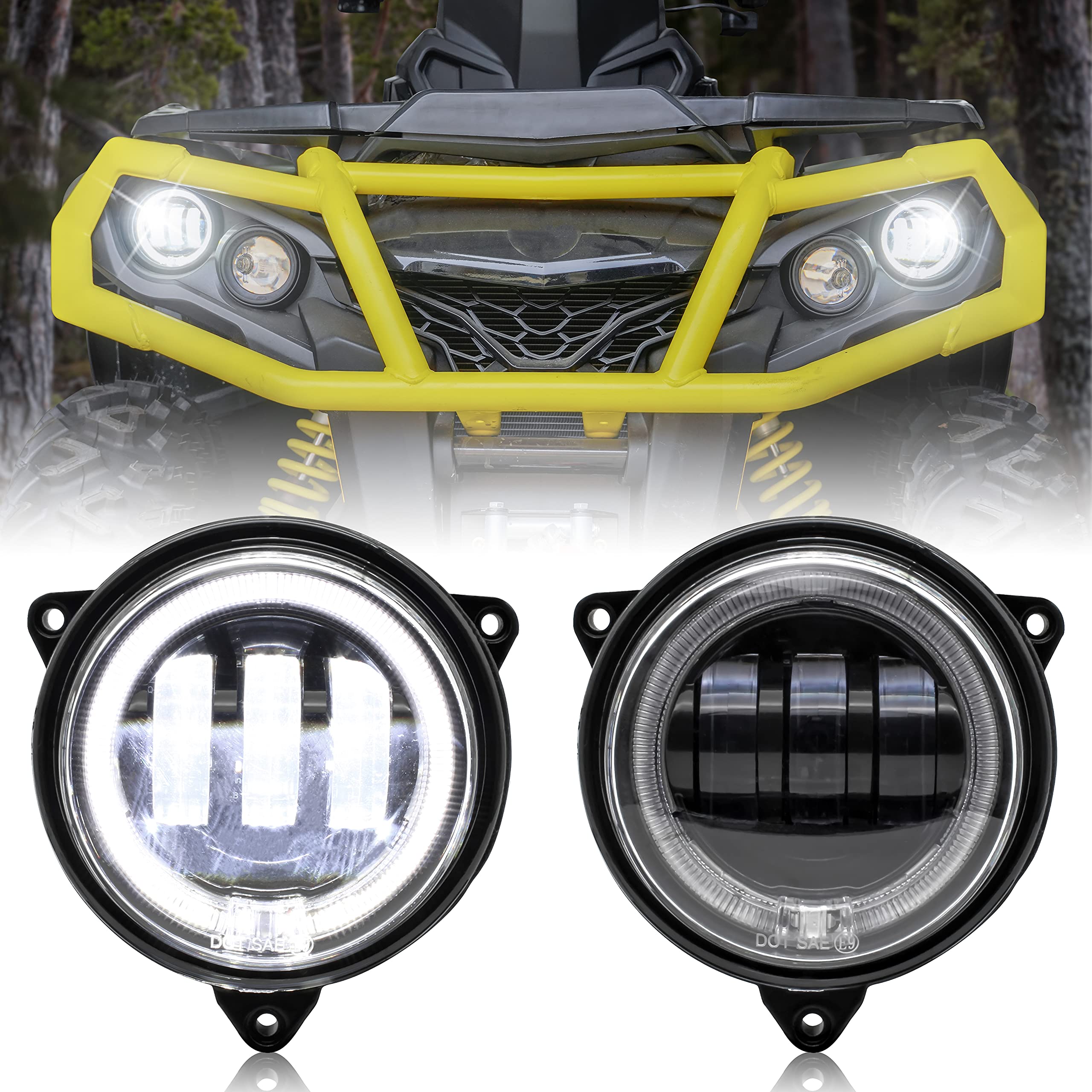 Sautvs Led Low Beam Headlights With Halo Ring Drl For Can-Am Outlander 500 650 800 850 1000 Xmr Std Xt Xt-P 2012-2022 Accessories (2Pcs, Replace #710006177)