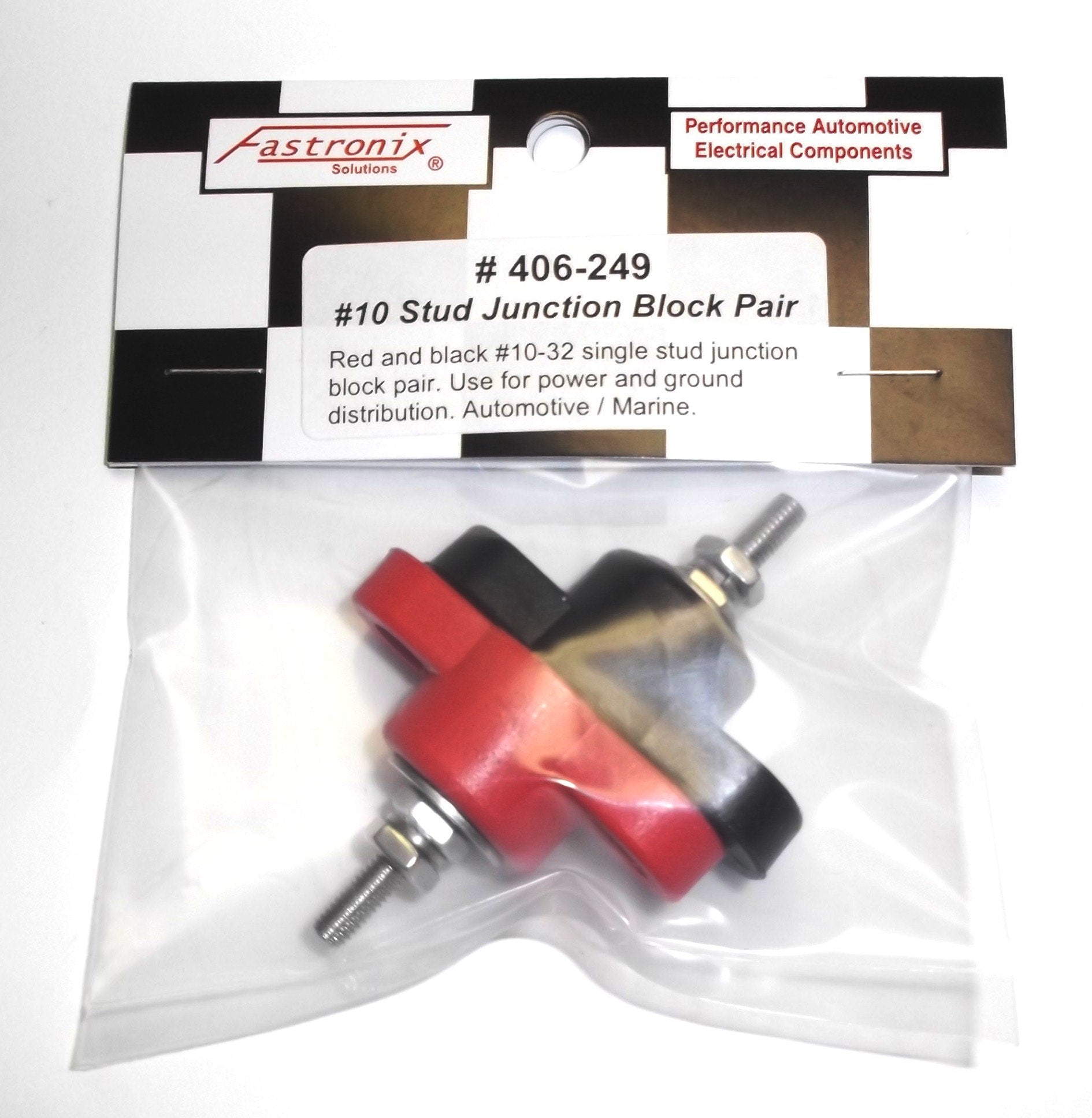 Fastronix 3/16'' (#10-32) Stainless Steel Single Stud Power And Ground Junction Block Red And Black