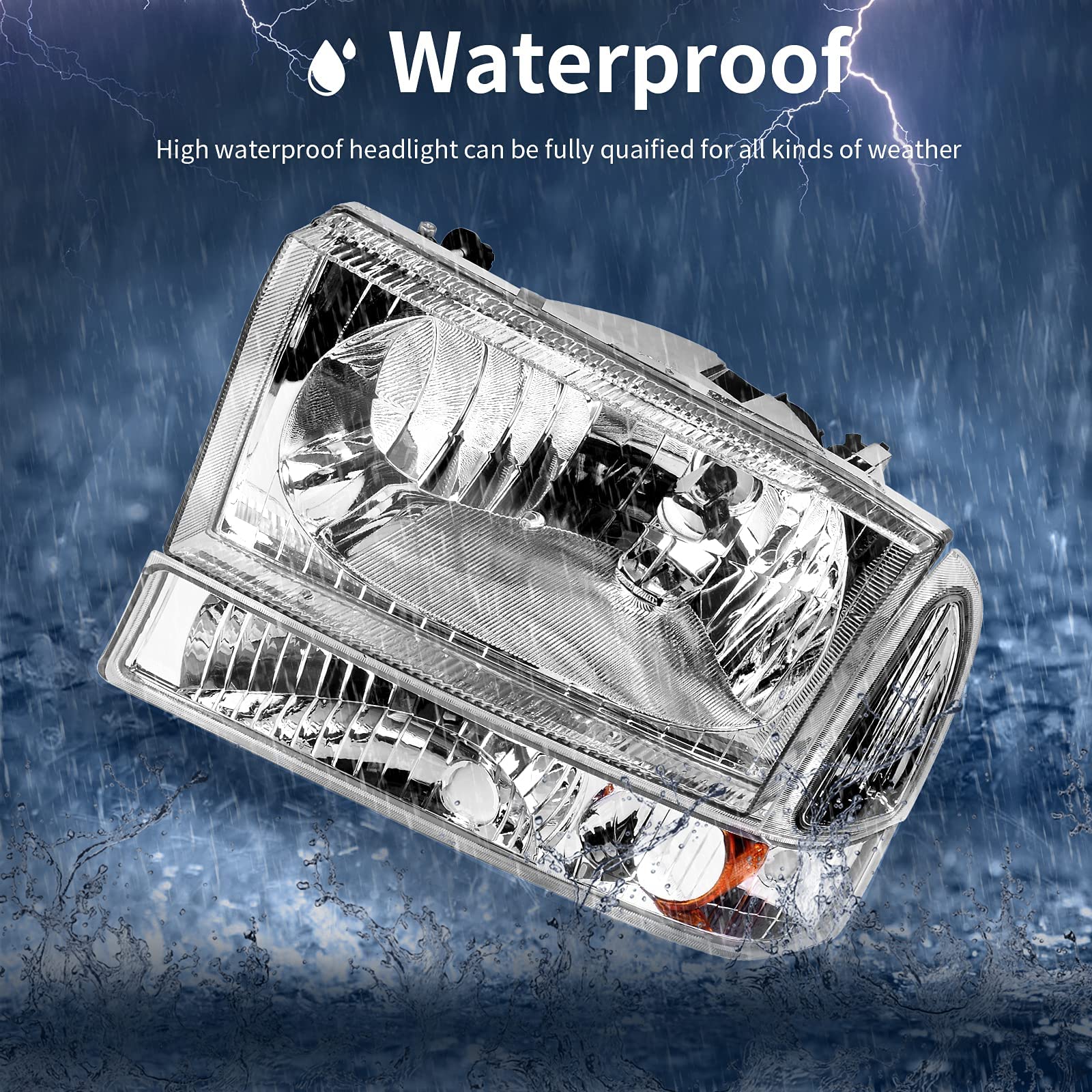 Autosaver88 Headlight Assembly Compatible With 1999-2004 Ford F250 F350 F450 F550 Super Duty/2000-2004 Ford Excursion Chrome Hou