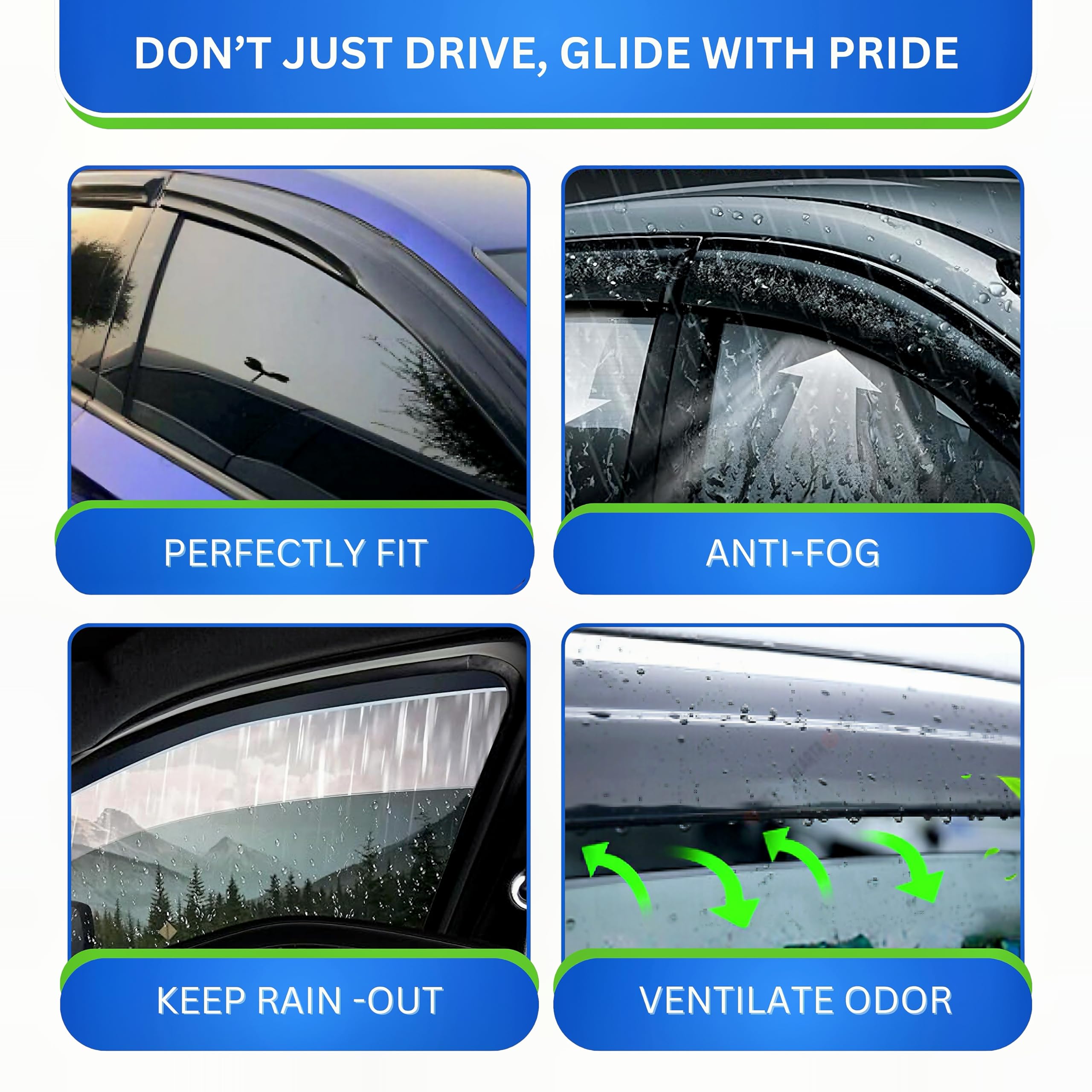 Kpy Window Visor Compatible With Mazda 3 Hatchback 2004-2009, 4Pc Rain Guard Side Window Vent Deflectors Tape-On Mugen Style, 20