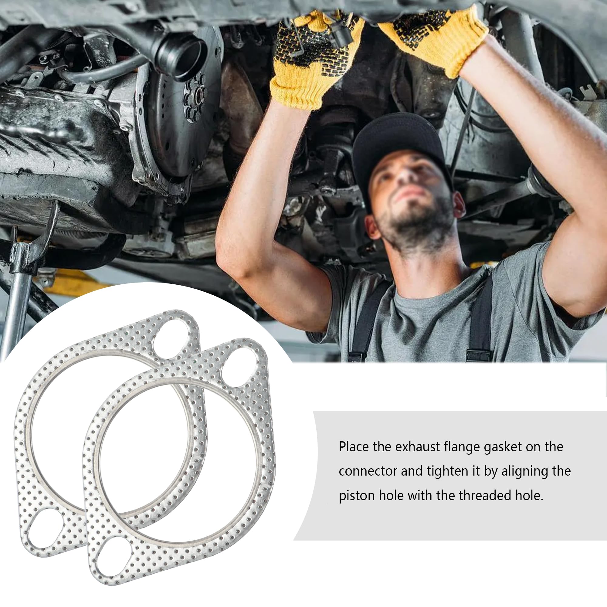 2PCS Exhaust Flange Gasket + 4PCS Exhaust Bolts,2.5'' 2-Bolt Catalytic Converter Gasket Replaces OEM#120-06310-0002,Car Accessor