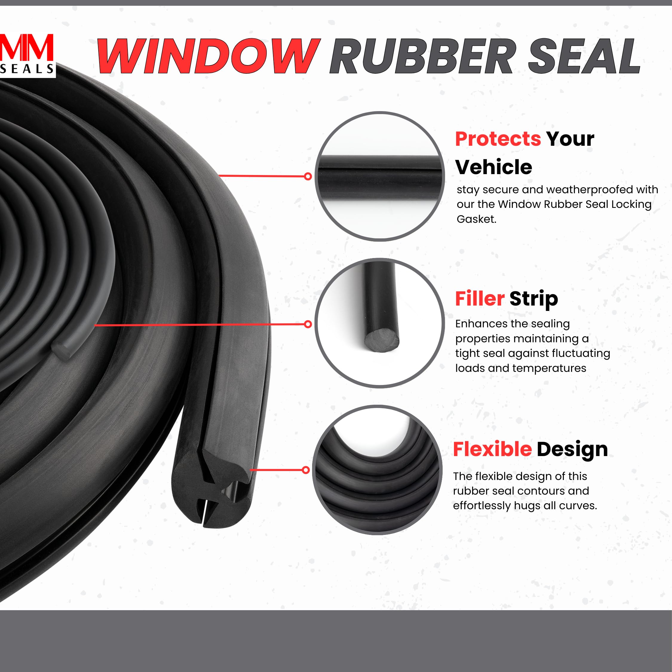 Window Rubber Seal Locking Gasket for Windshield and Windows Cars, Boats and Heavy Equipment (20 Feet)