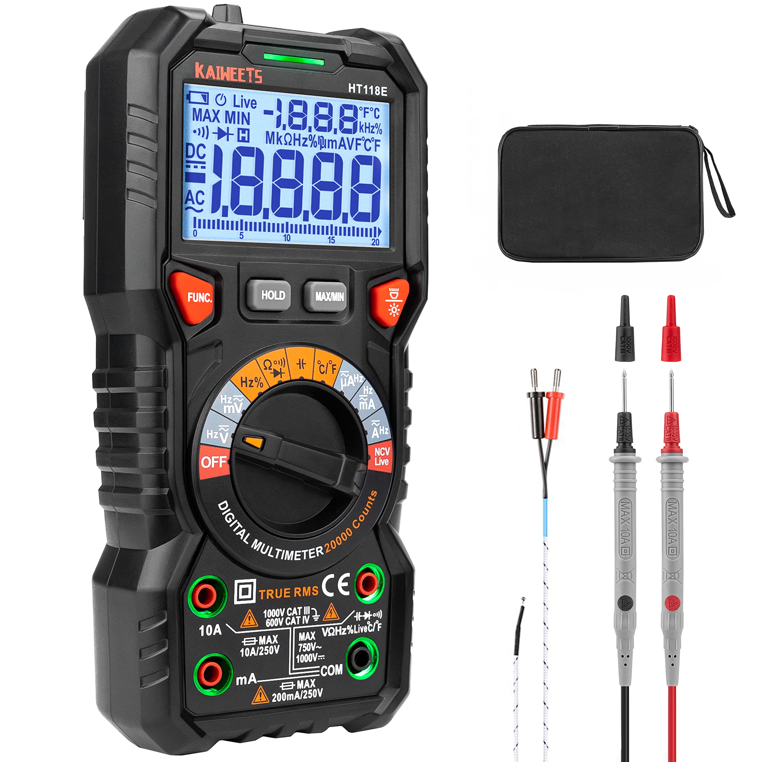KAIWEETS HT118E Digital Multimeter TRMS 20000 Counts with Higher Resolution Auto-Ranging Voltmeter Accurately Measures Voltage C