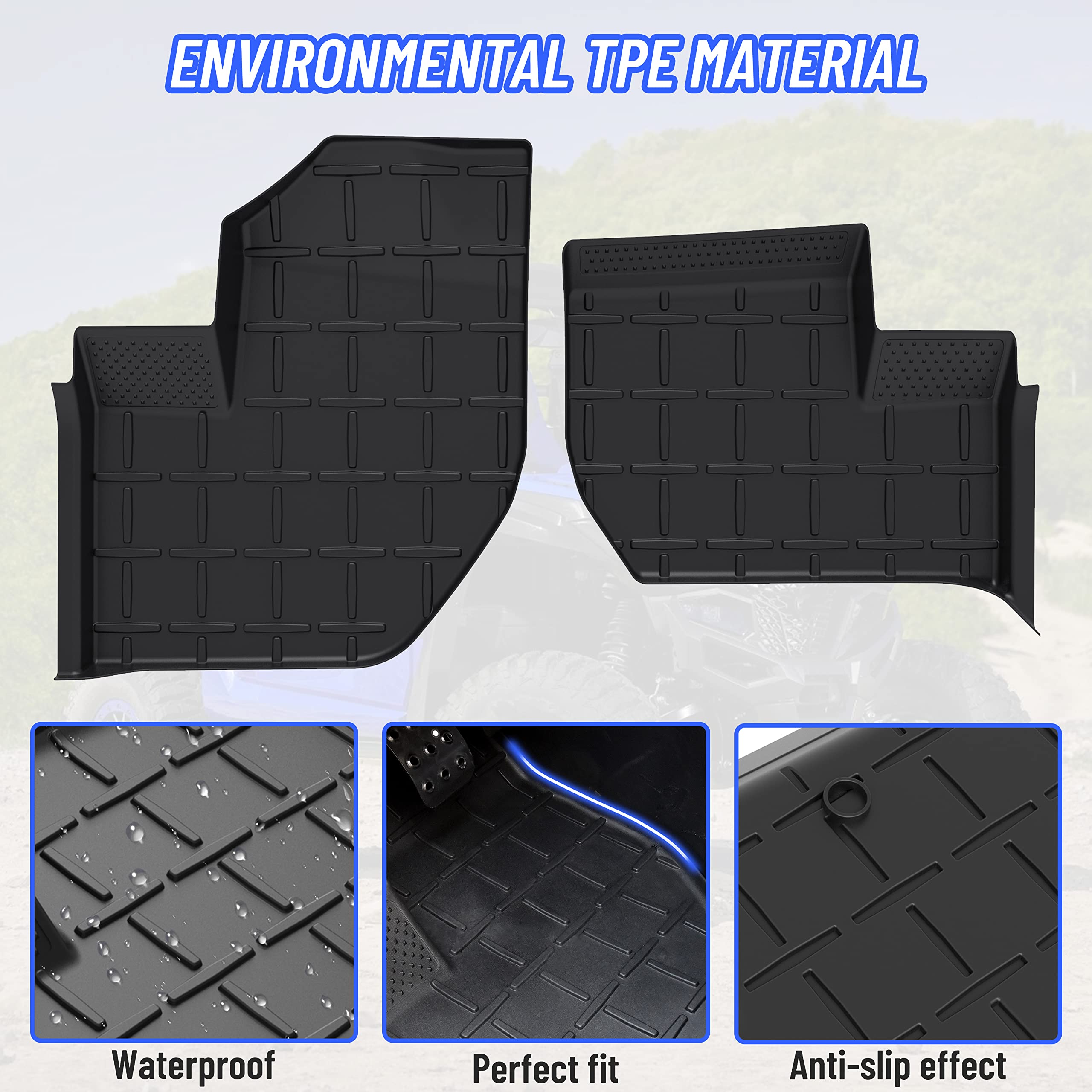 Sautvs Tpe Anti-Slip Floor Mats Front Row Floor Liners For 2021-2024 Yamaha Wolverine Rmax 1000 Rmax 2 Rmax 4,2018-2020 Wolverine X2/X4 850 Accessories,All Weather Protection Slush Mats