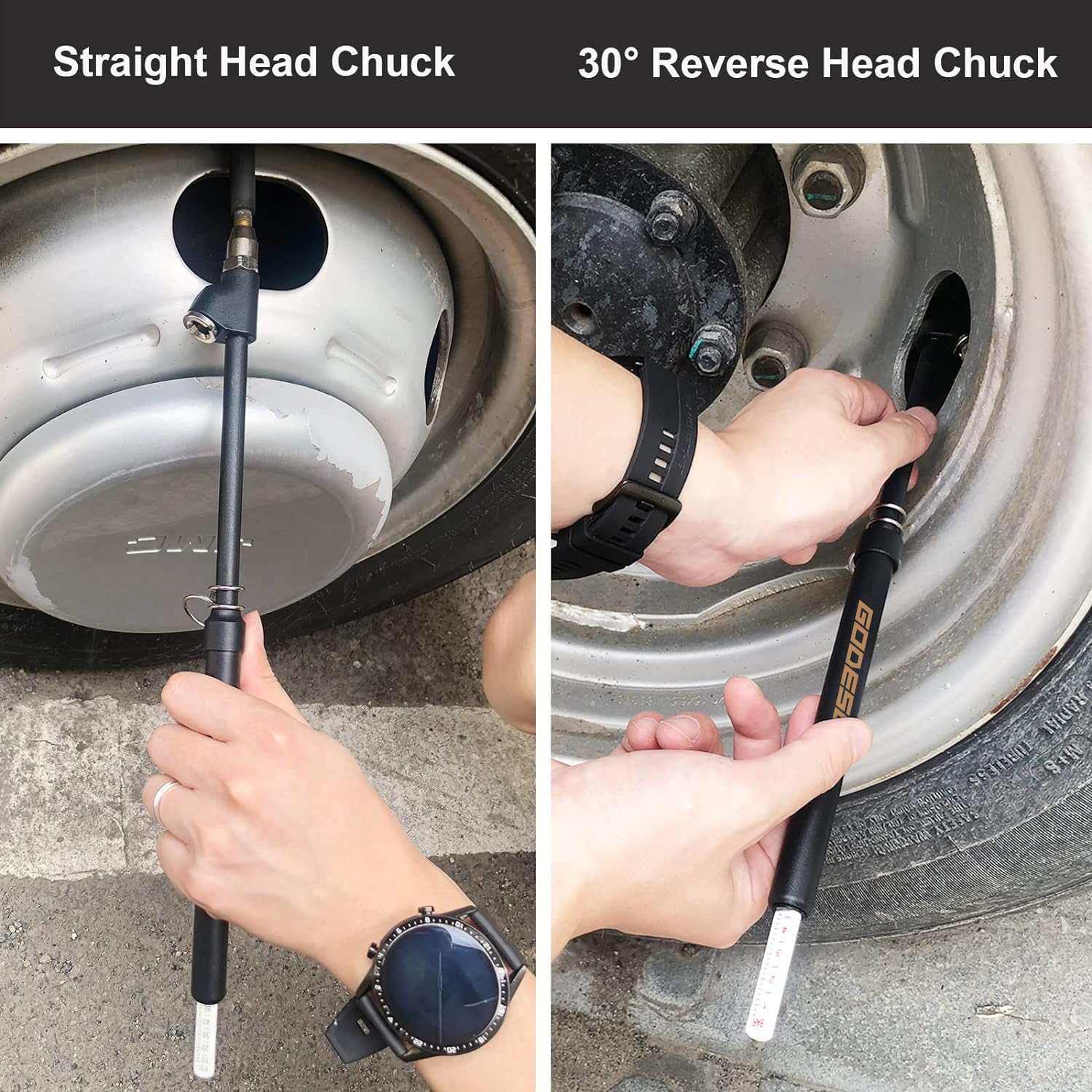 Godeson Heavy Duty Tire Pressure Gauge, Straight-On Dual Head Tire Air Gauge Range 10-150Psi, Extended Tube Tire Gauge Suitable