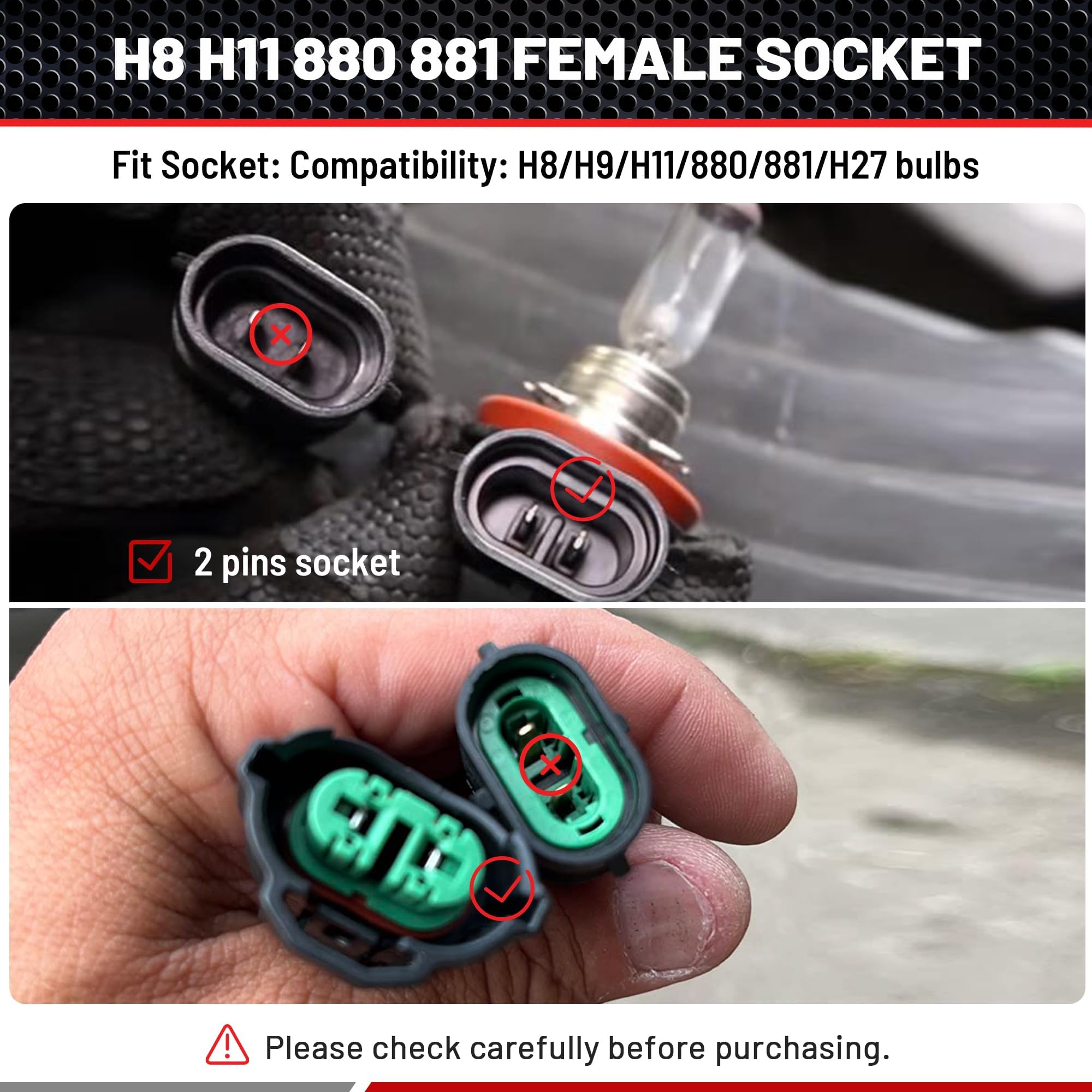Red Wolf H8 H9 H11 880 881 Female Adapter Wire Connector Replace Oem Headlight Fog Light Wiring Harness Retrofit Pigtail For Toy