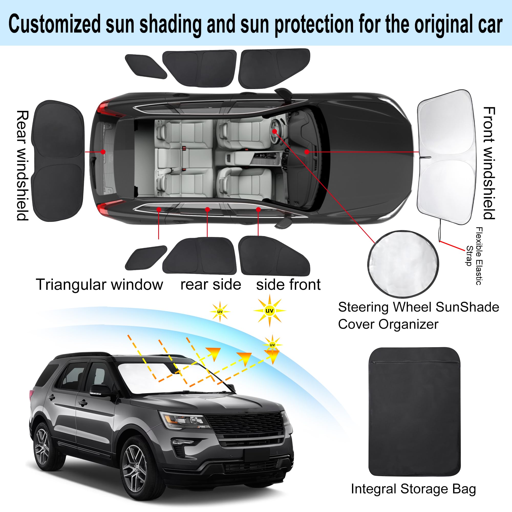 Tinglu Window Shades For Ford Explorer Suv 2011-2019 Accessories Full Windows Rear Triangular Windshield Sun Shade Sun Uv Rays P