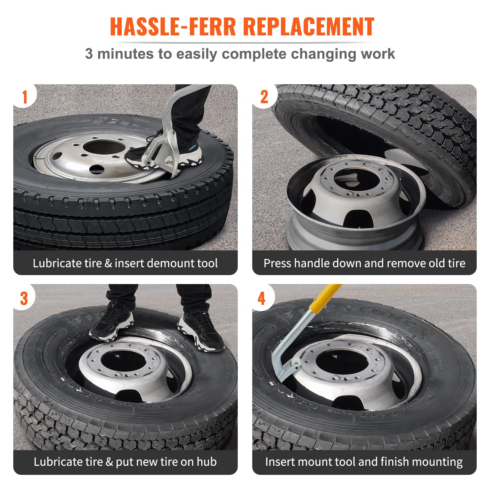 Vevor Mophorn Steel Tire Mount Demount Tool 22.5' To 24.5' Semi Tire Changing Tool With Extra Bead Keeper, Tubeless Truck Bead Breaker Manual Tire Changing Tools For Car Repairing (Yellow)