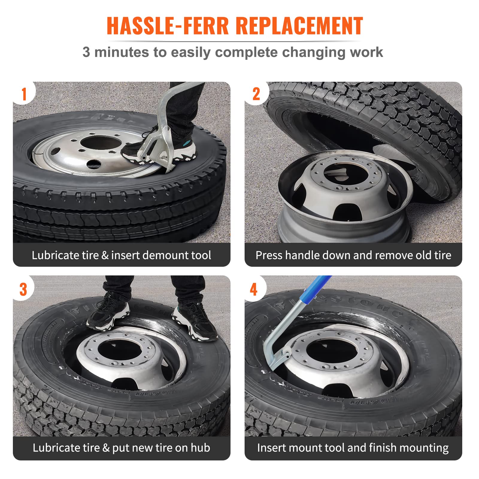 Vevor Mophorn Tire Mount Demount Tool 22.5'' To 24.5'' Tire Changer Steel Bead Breaker Extra Bead Keeper Tubeless Truck Manual T