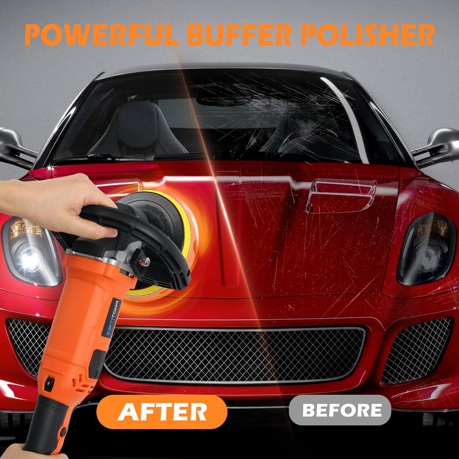 Buffer Polisher,1600W 7 Inch/6 Inch Rotary Buffer Polisher Waxer, 8 Variable Speeds 500-3500 Rpm,Car Buffers And Polishers Kit,