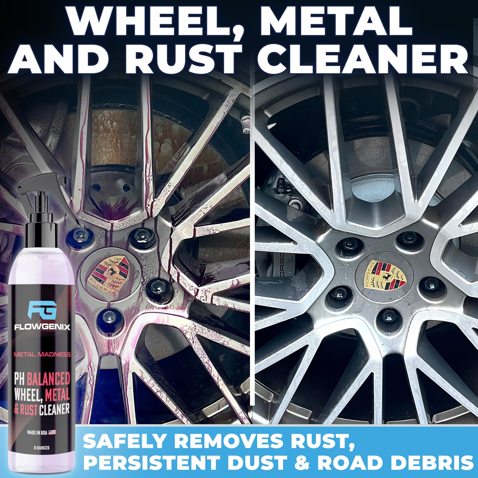 Flowgenix™ Grand Slam 5-Pack - Includes Detailing Spray, Tire Gel, Scratch Repair, Wheel Metal Rust Cleaner, Interior Water-Repellent Vinyl & Leather Cleaner - Includes 2 Microfiber Towels