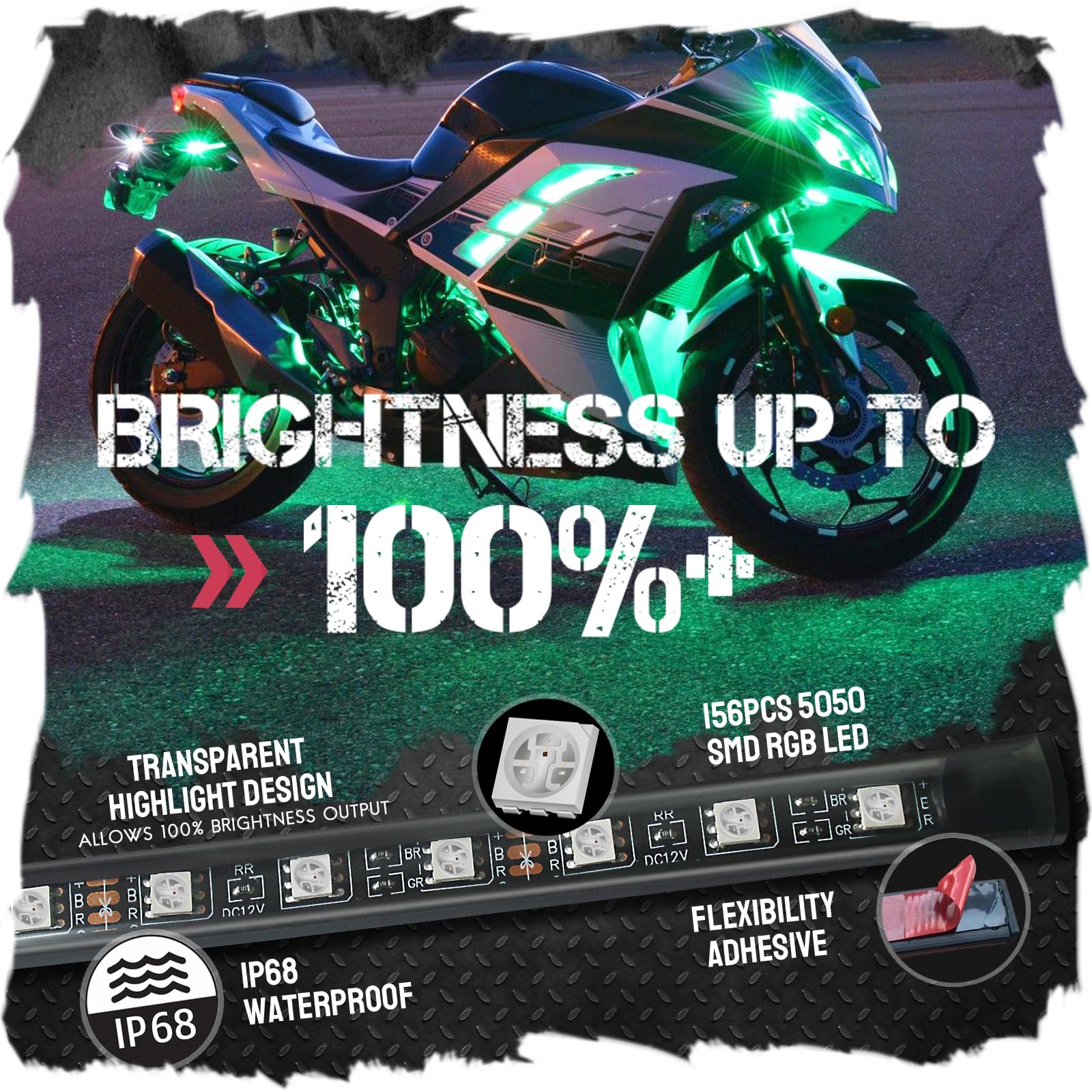 Jjunlim 12Pcs Motorcycle Underglow Led Strip Light Kit Waterproof Rgb Neon Accent Light Ground Effect Atmosphere Light Strips Dc 12V With App Control For Motorbike Trikes Golf Carts Atvs Utvs