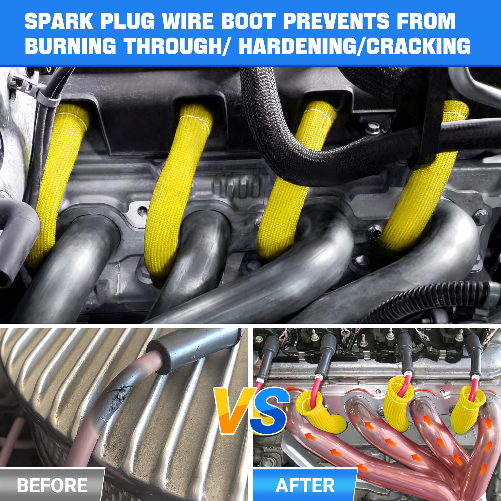 Shinehome 2500 Spark Plug Heat Shield Sleeve For 8Pcs Spark Plug Wire Boots Ls1/Ls2 Sbc Bbc 350 454 Spark Plug Wire Heat Sleeve