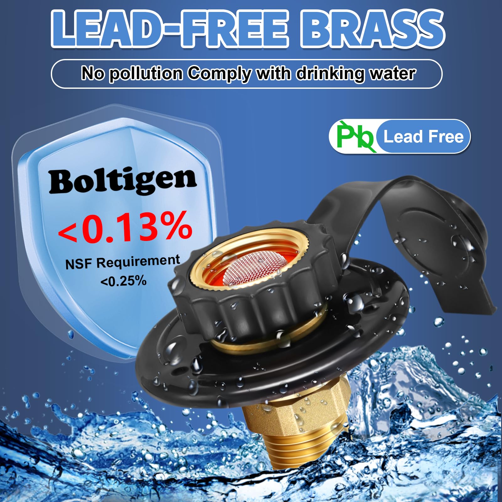 2Pcs Rv Water Inlet Replacement, Rv City Water Inlet With Check Valve, 3/4 Nh Female To 1/2 Npt Male Lead-Free Brass Rv Fresh Wa