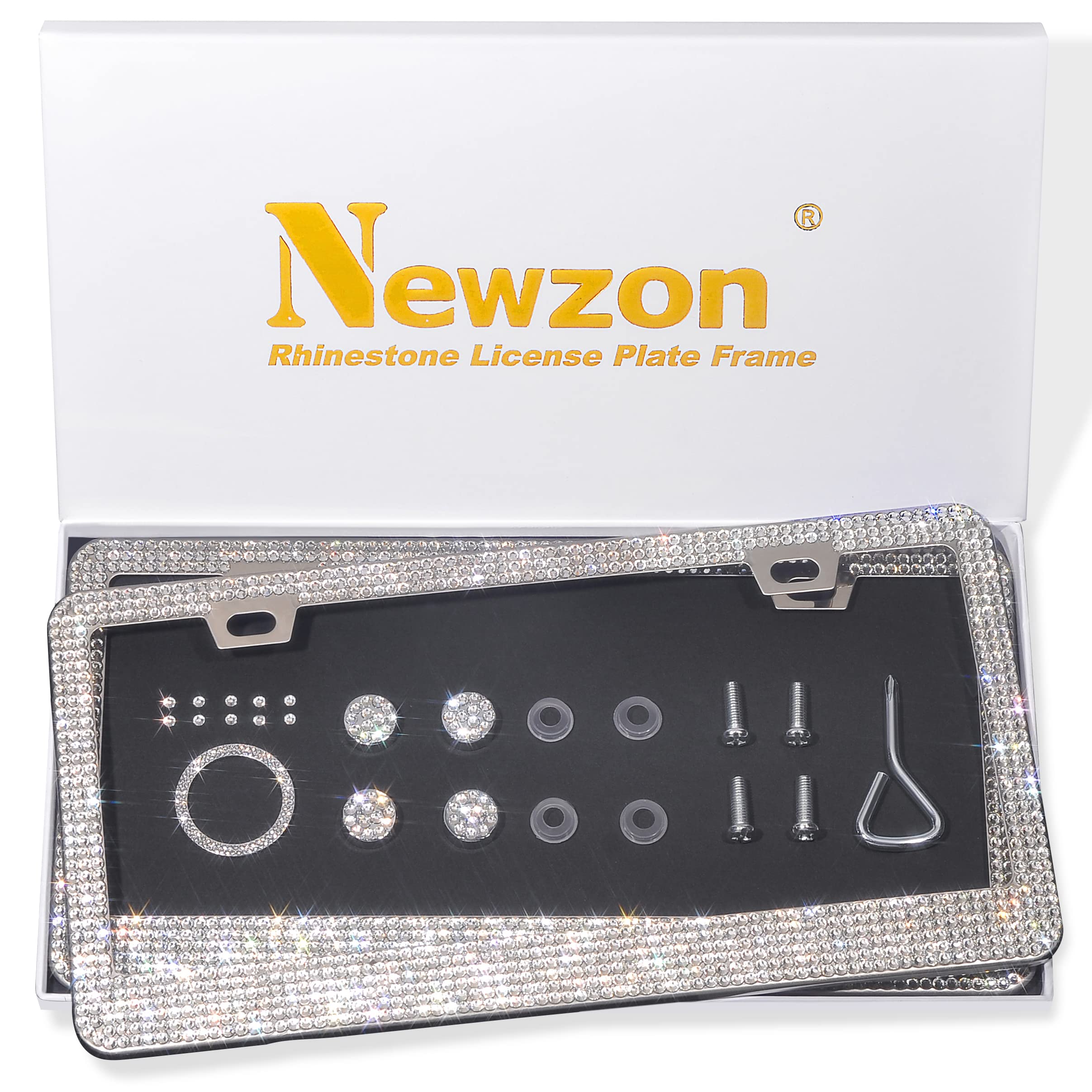 Newzon Rhinestone Bling License Plate Frames For Women Cute- 2 Pack Bedazzled Sparkle Cute Diamond Car License Plate Frame - Gli