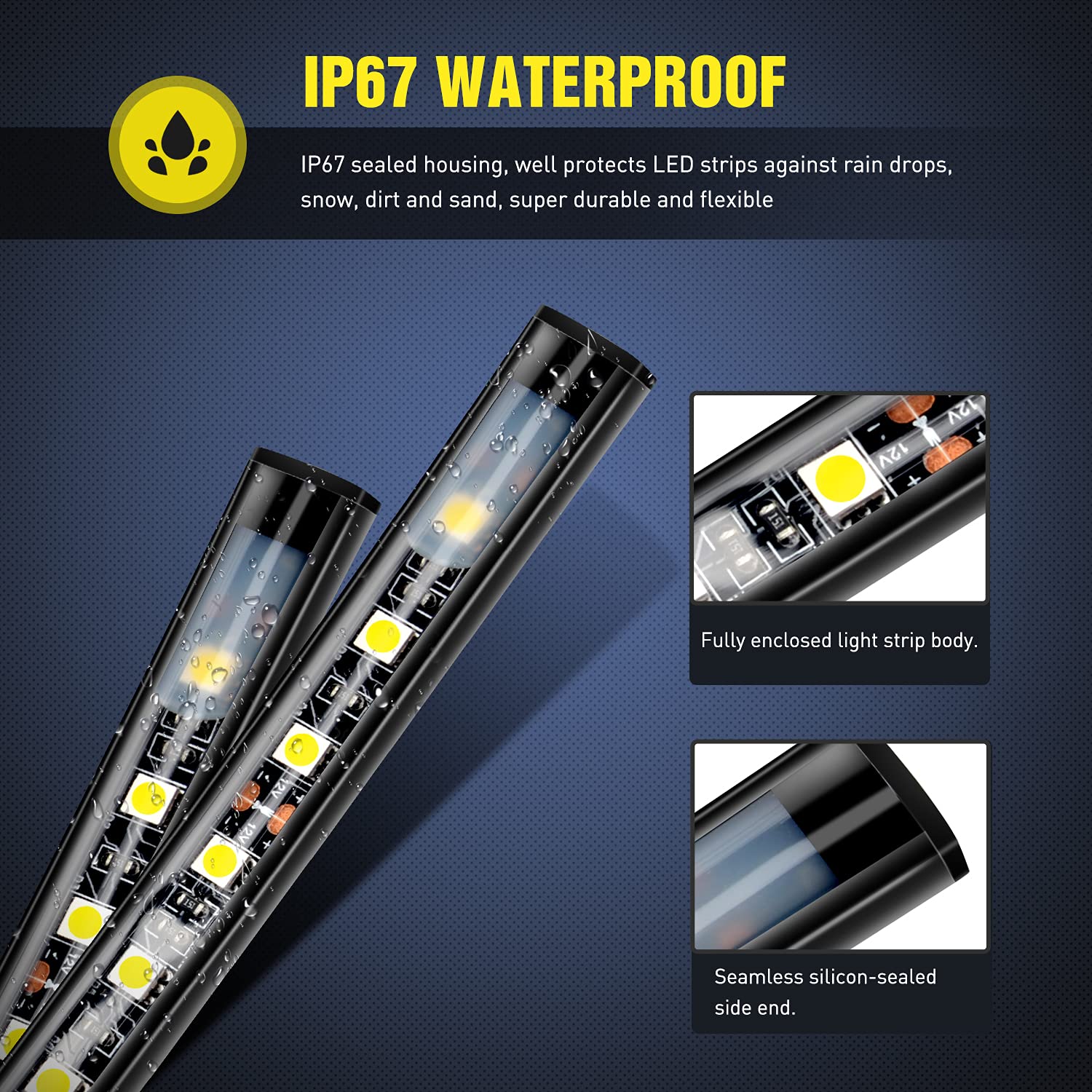 Nilight - Tr-05 2Pcs 60 Inch 180 Leds Bed Strip Kit With Waterproof On/Off Switch Blade Fuse 2-Way Splitter Extension Cable For