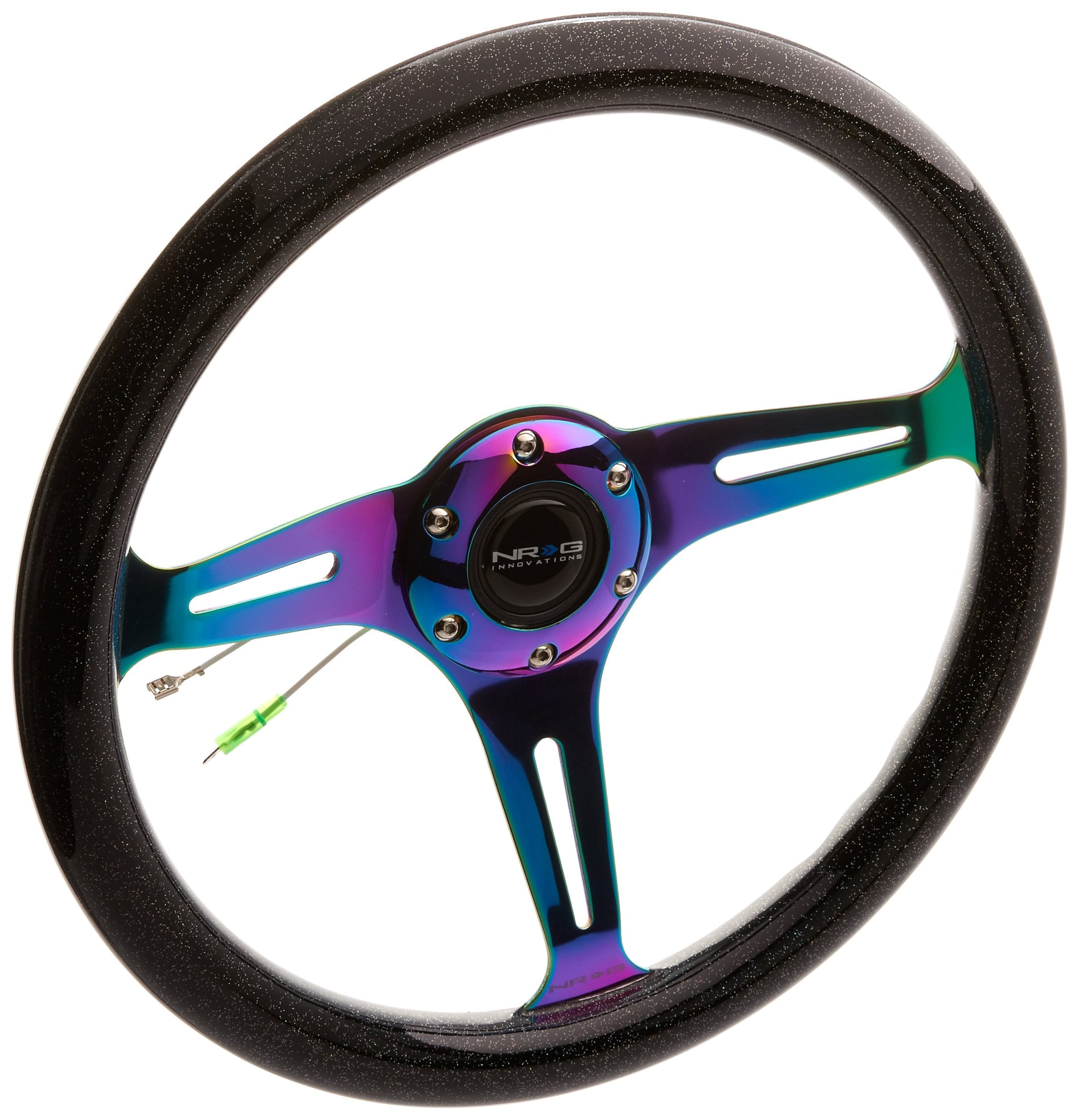 NRG Innovations ST-015MC-BSB &quot;Galaxy&quot; Classic Wood Grain Wheel (350mm 3 Neochrome spokes - Black Sparkled Color)