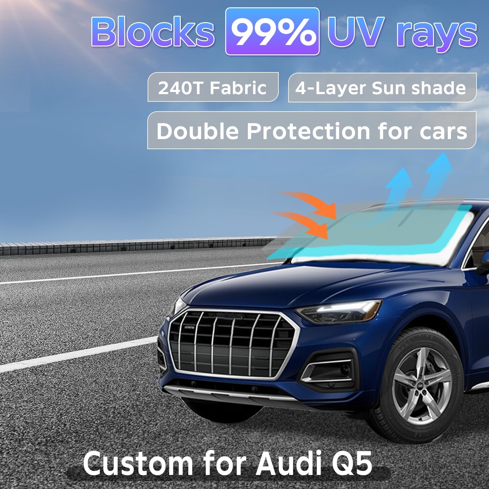Sun Shade Sunshade For Audi Q5 2018-2024 2025 Windshield Cover, 2-Layers Sun Shield For Q5 Sq5 Premium, Premium Plus, Prestige C