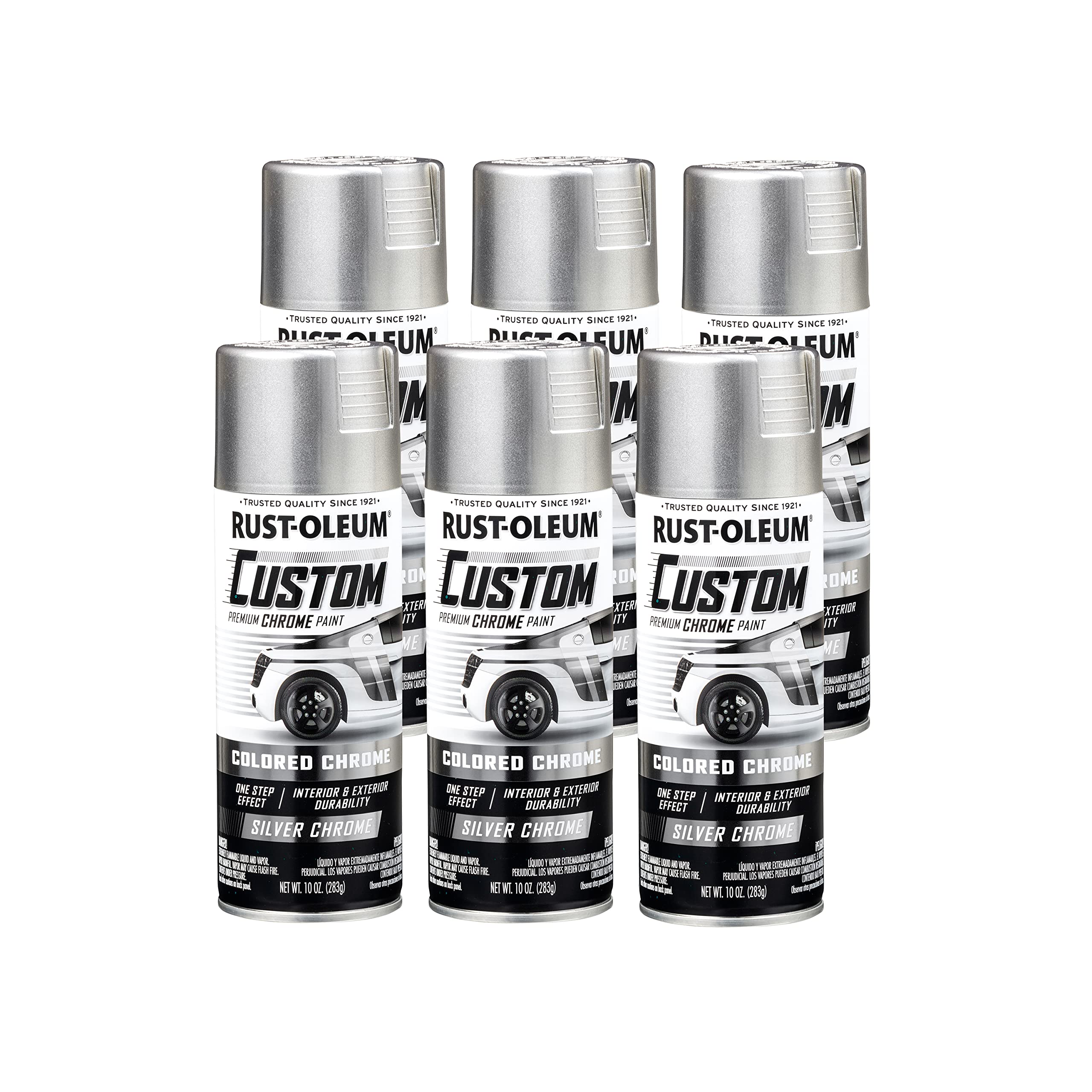 Rust-Oleum 340558-6PK Automotive Custom Chrome Spray Paint, 10 oz, Silver, 6 Pack