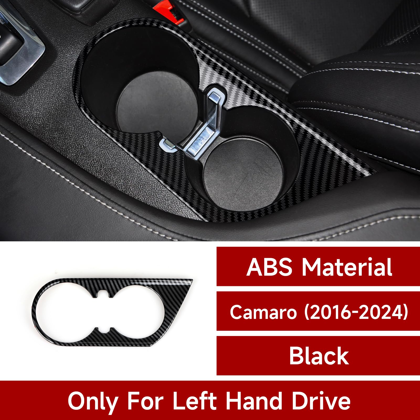 Car Cup Holder Panel Sticker ABS Carbon Fiber Decal Interior Trim Cover for Chevrolet Camaro 2016 2017 2018 2019 2020 2021 2022
