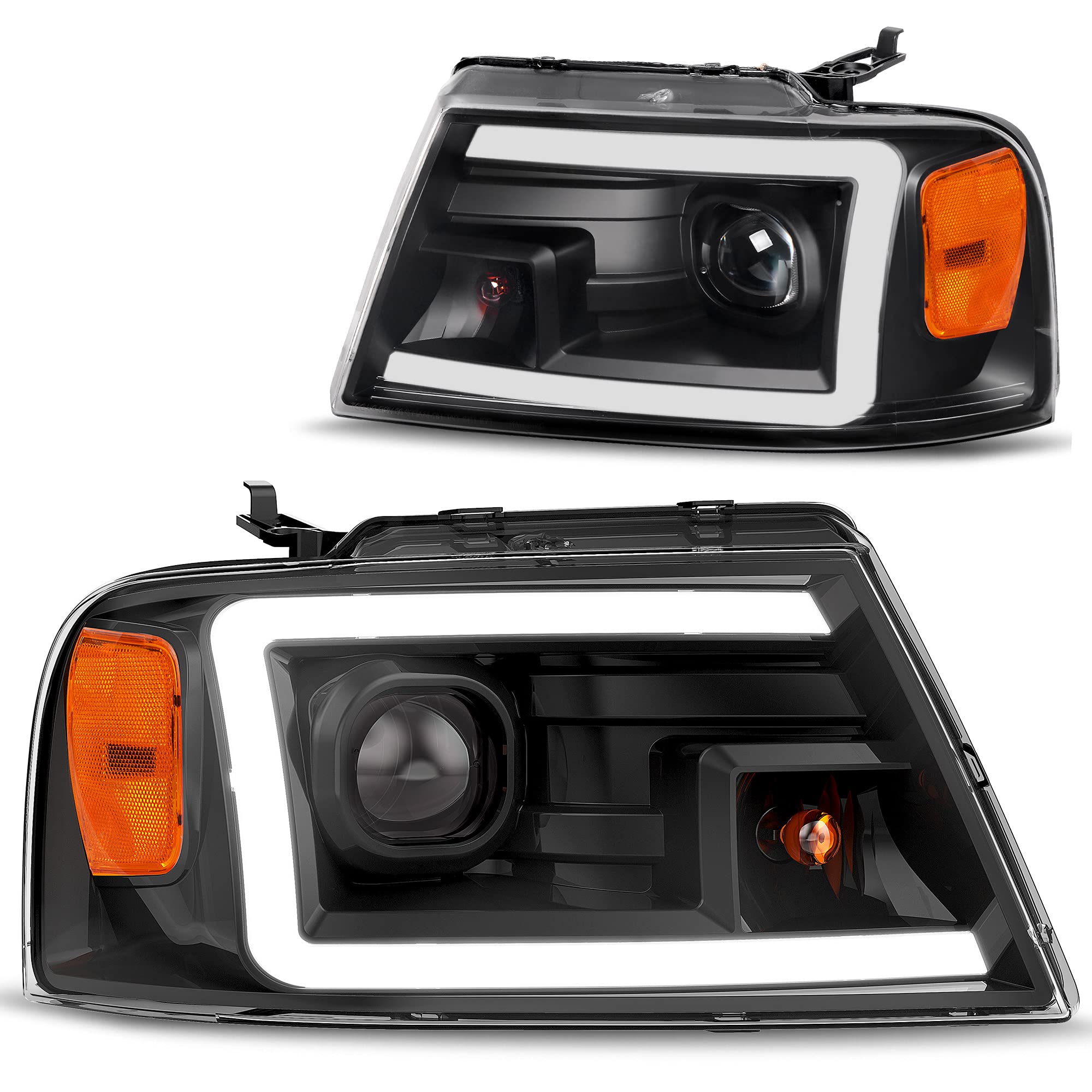 Dwvo Headlights Assembly Compatible With 2004 2005 2006 2007 2008 Ford F-150 Led Drl Headlamp Black Housing Amber Reflector