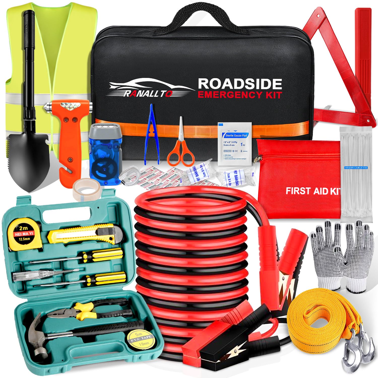 Car Emergency Roadside Tool kit,Road Side Safety Assistance Kit for Women Men Adult,Auto Truck Vehicle Emergency Bag with Shovel