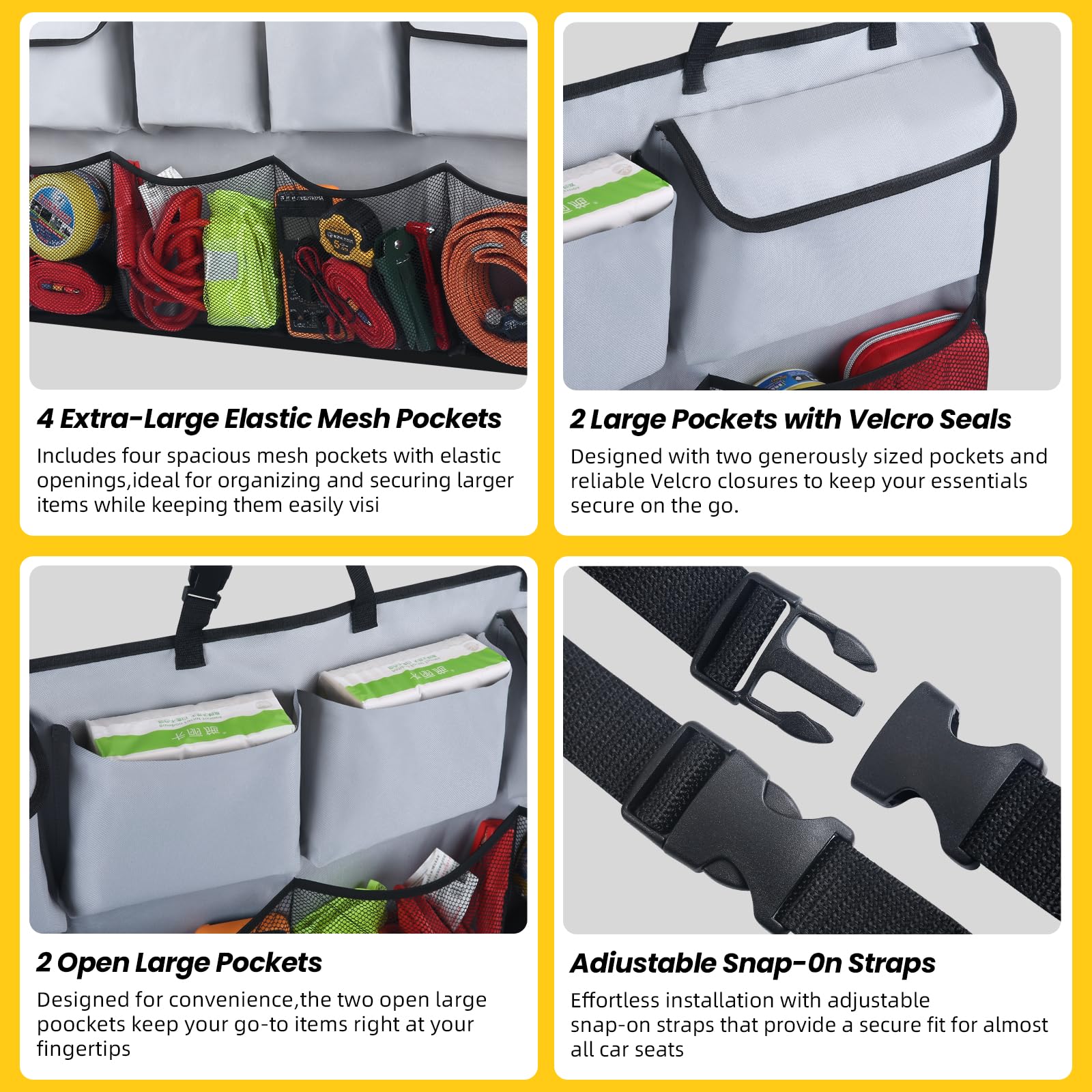 Car Trunk Organizer & Backseat Hanging Organizer With 8 Large Storage Bags - Super Capacity Storage Solution For Suvs, Trucks, V