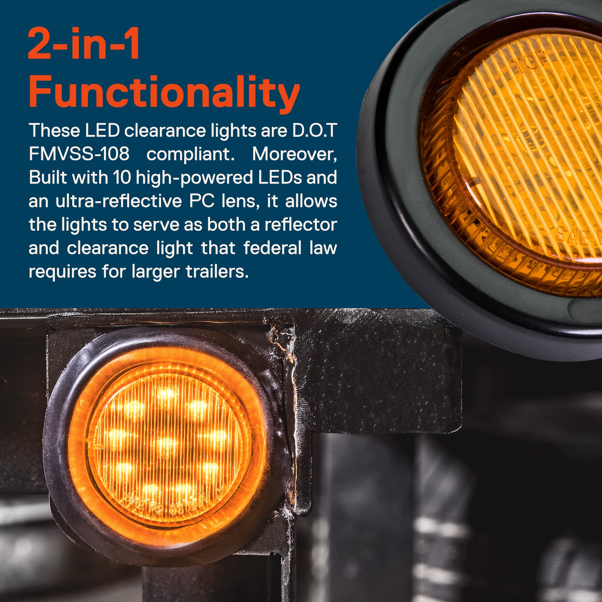 True Mods 8Pc 2'' Amber Round Trailer Led Clearance Marker Lights [Dot Fmvss 108] [Sae P2] [Reflector Lens] [Grommet] [Flush-Mou
