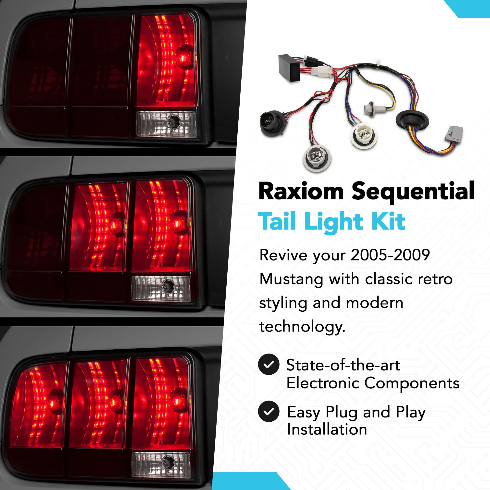Raxiom Sequential Turn Signal Tail Light Harness | Easy To Install Plug And Play Rear Tail Light Assembly | Fits Perfect With St