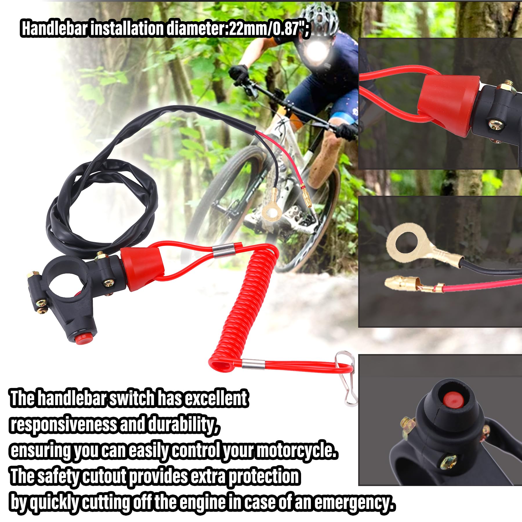 Plaxns 7/8' 22Mm Handlebar 2 Wire Tether Kill Switch Replacement For 110Cc 125Cc Taotao Dirt Pit Bike Atv 4 Wheeler Quad Trail Bike Go Kart